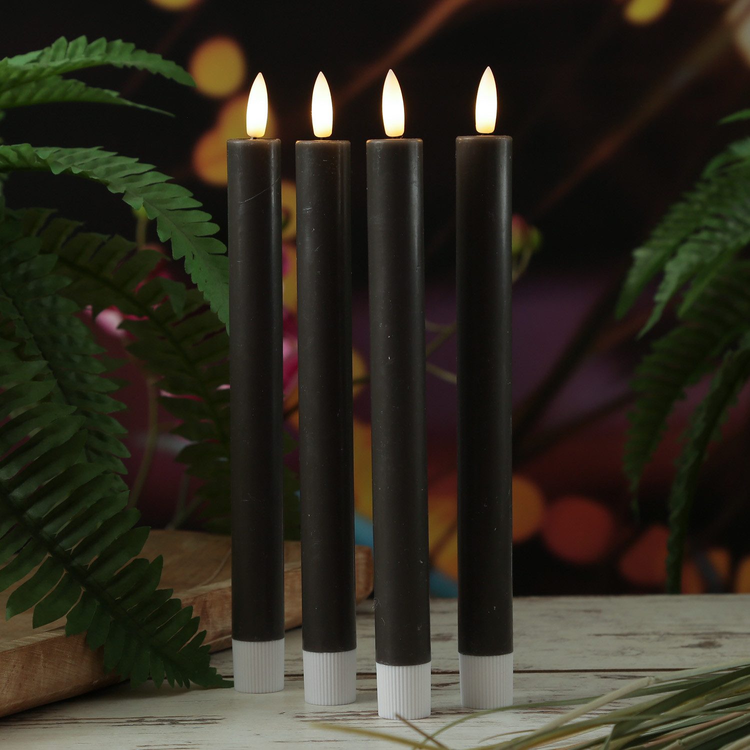 MARELIDA LED-Kerze LED Stabkerzen LISA Tafelkerzen Dinnerkerzen wiederaufladbar grau 4St., LED Classic, warmweiß (2100K bis 3000K) – Bild 3 von 5