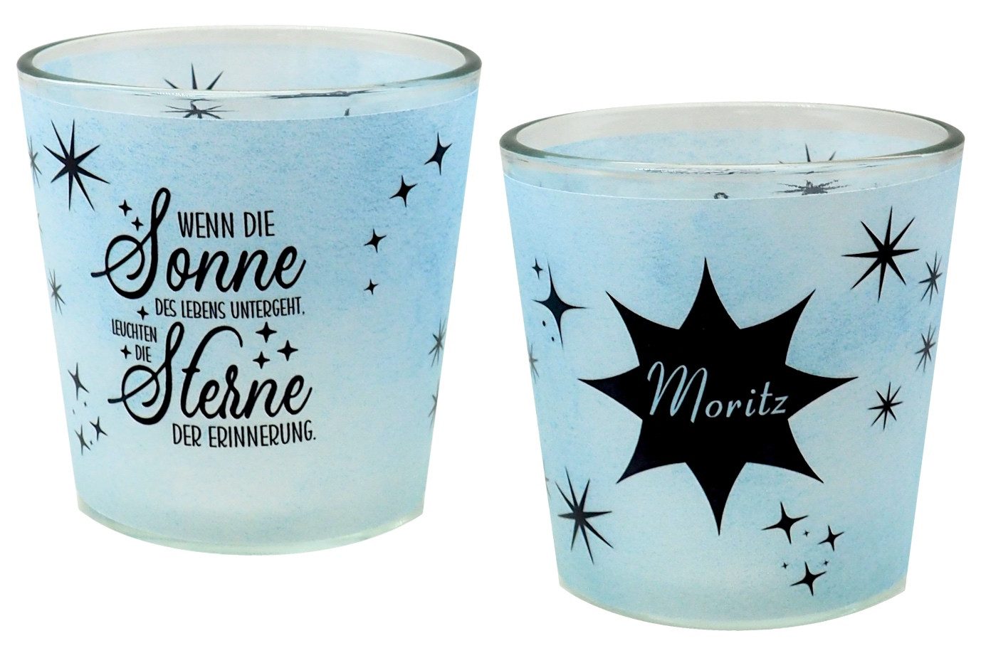 Windlicht Windlicht Banderole Sterne Anteilnahme Trauer PERSONALISIERT 7,5cm H