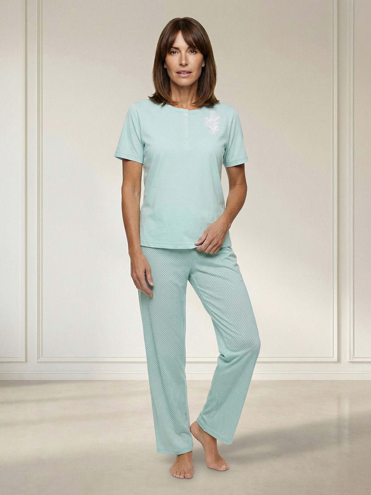 zeitlos Pyjama Pyjama Set Kurzarm - Uni Punkte günstig online kaufen