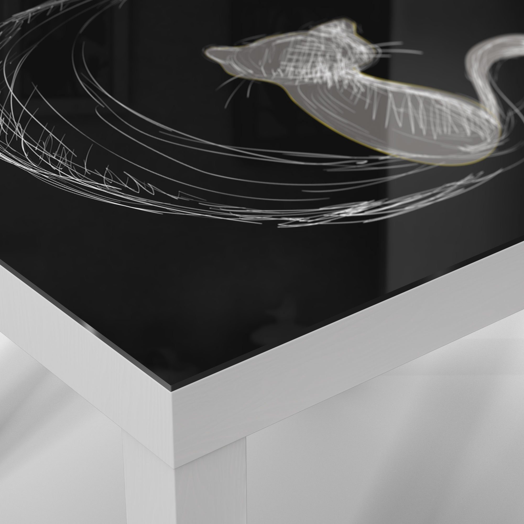 DEQORI Couchtisch 'Die Glas und Mond', Beistelltisch Glastisch der Katze Weiß modern