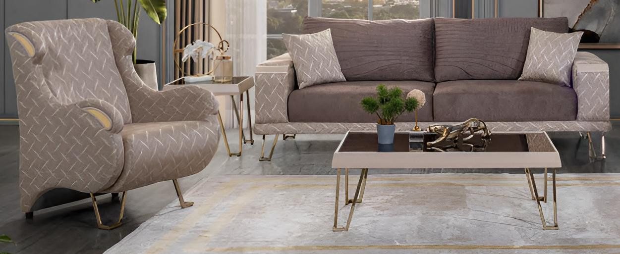 JVmoebel Luxuriöses Sofa-Set 3+1 Minimalistischer Stil Holzrahmen Glatte Ecken, (4-tlg)