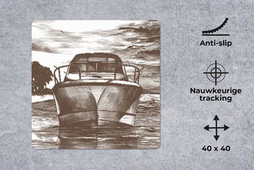 MuchoWow Gaming Mauspad Boot - Meer - Schwarz - Weiß (1-St), Mousepad mit Rutschfester Unterseite, Gaming, 40x40 cm, XXL, Großes