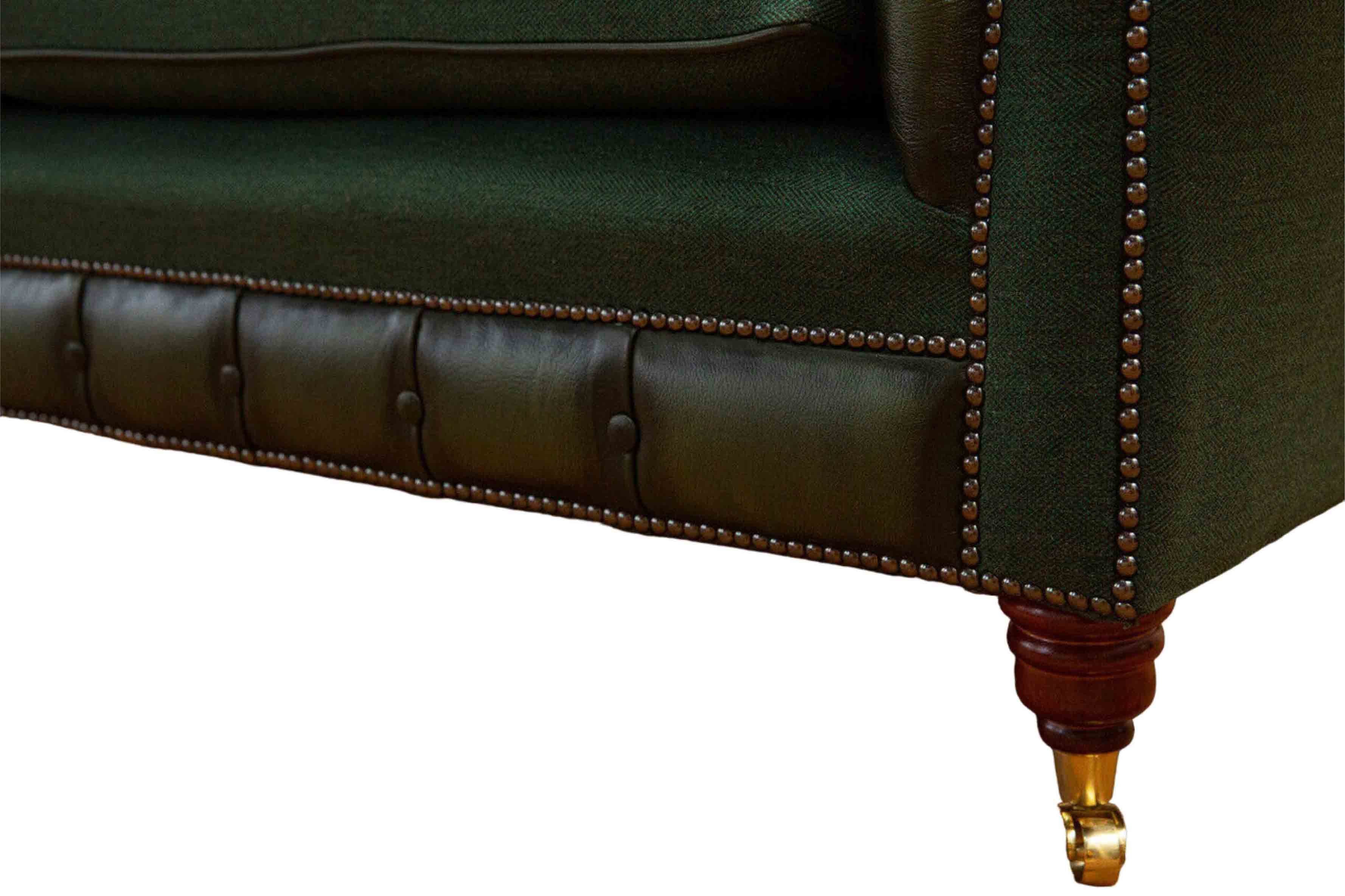 CHESTERFIELD LEDER AUS GRÜNER 3-SITZER-SOFA WOLLE JVmoebel Sofa UND GRÜNEM