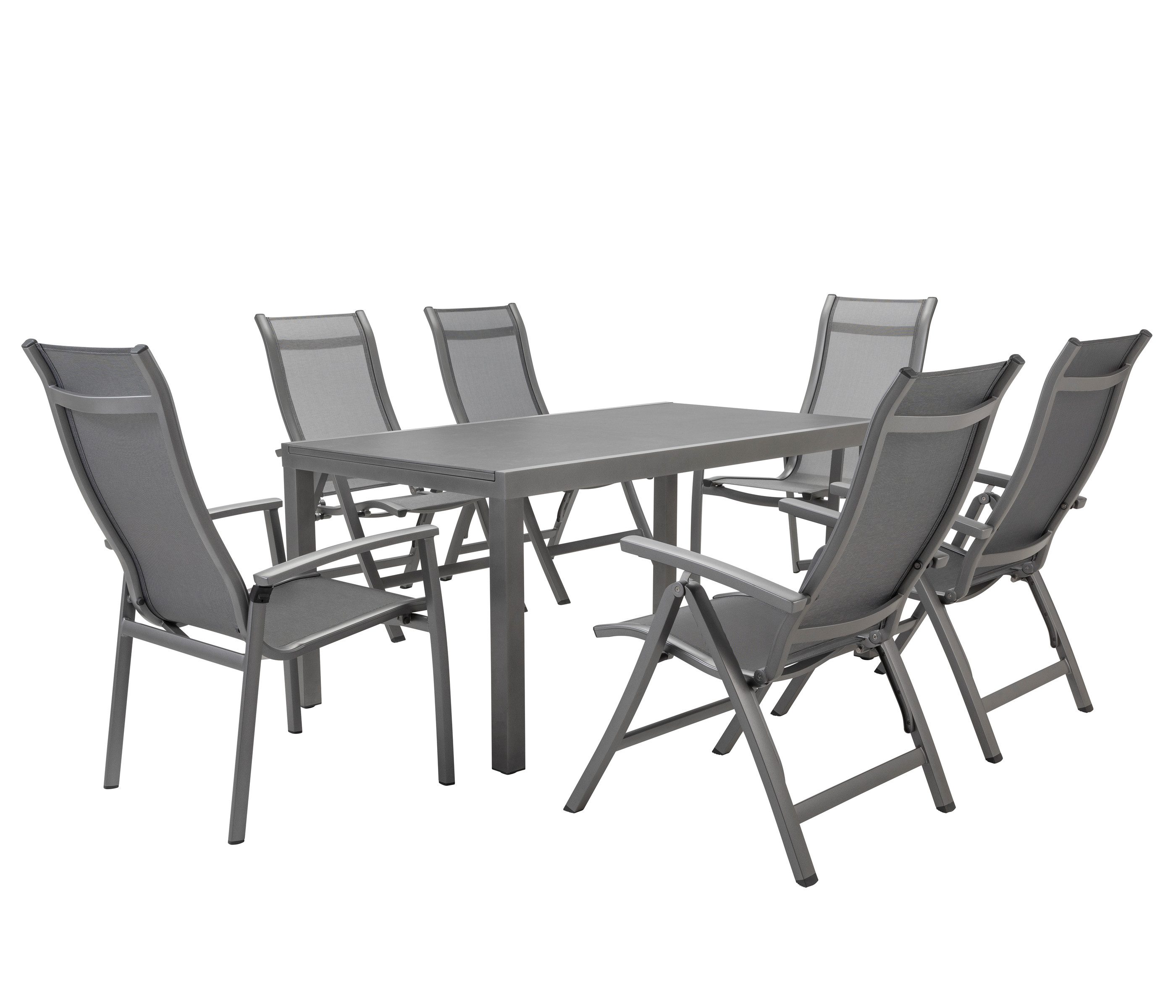 Dehner Gartentisch Ausziehtisch Chicago Dark, 160 / 210 x 90 x 75 cm, hellgrau, praktischer Ausziehtisch mit Alugestell und kratzfester Stein Platte