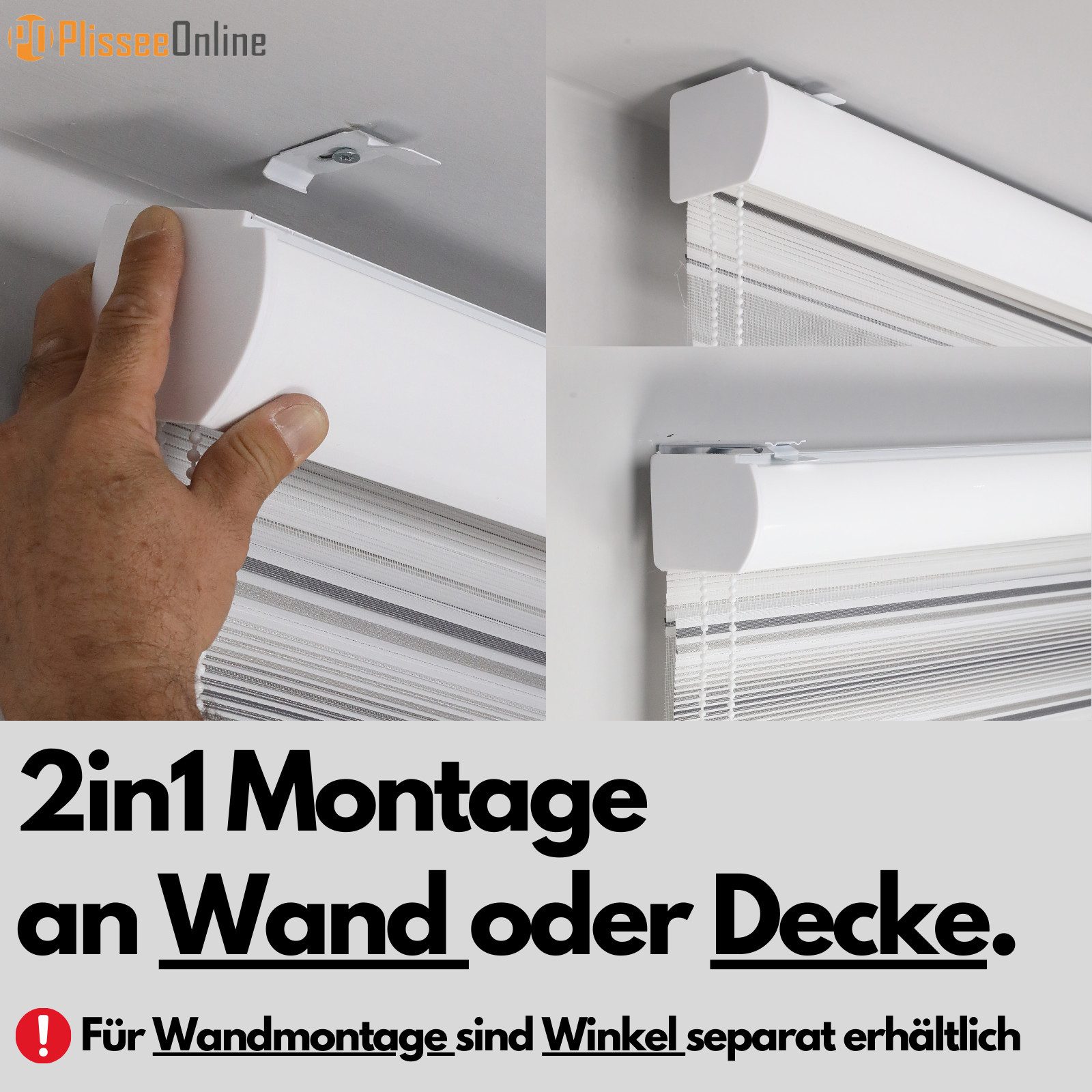 Doppelrollo Duorollo mit Kassette und Perlen in Weiß, Grau, Gold Höhe: 200 cm, Plisseeonline, blickdicht, Deckenmontage, Inkl. Montagezubehör Schrauben und Dübe – Bild 5 von 5