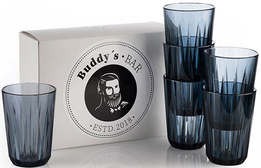 [100 % neu] Buddy\'s Becher Buddy´s Set, Kunststoff, Kunststoff, wiederverwendbar Tritan Bar, 6er Kristallglas-Optik