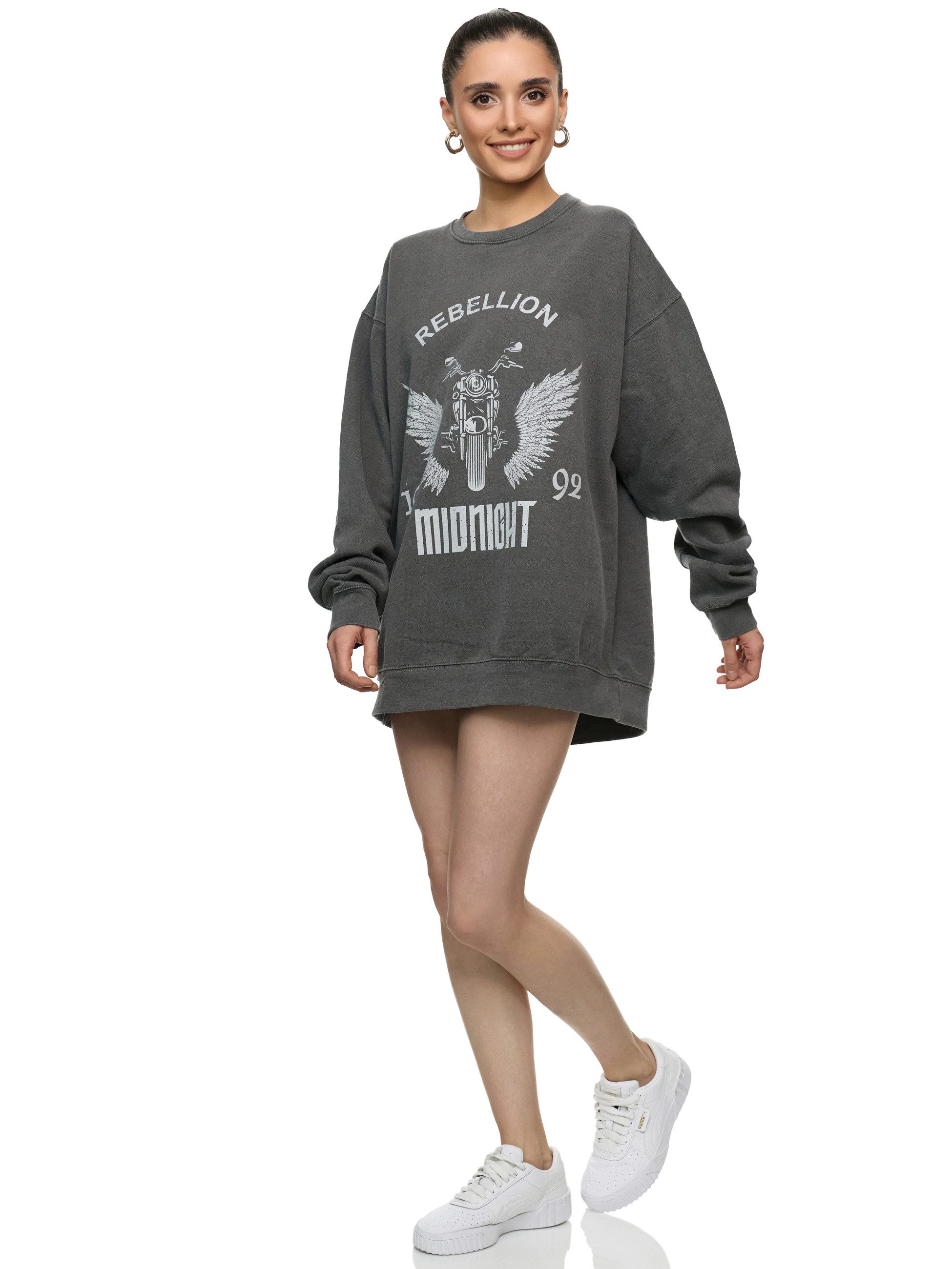 Worldclassca Sweatshirt Worldclassca Oversized Sweatshirt REBELLION Print Langarm Pullover PRINT - REBELLION - MIDNIGHT - MOTORCYCLE CLUB - ANGEL
