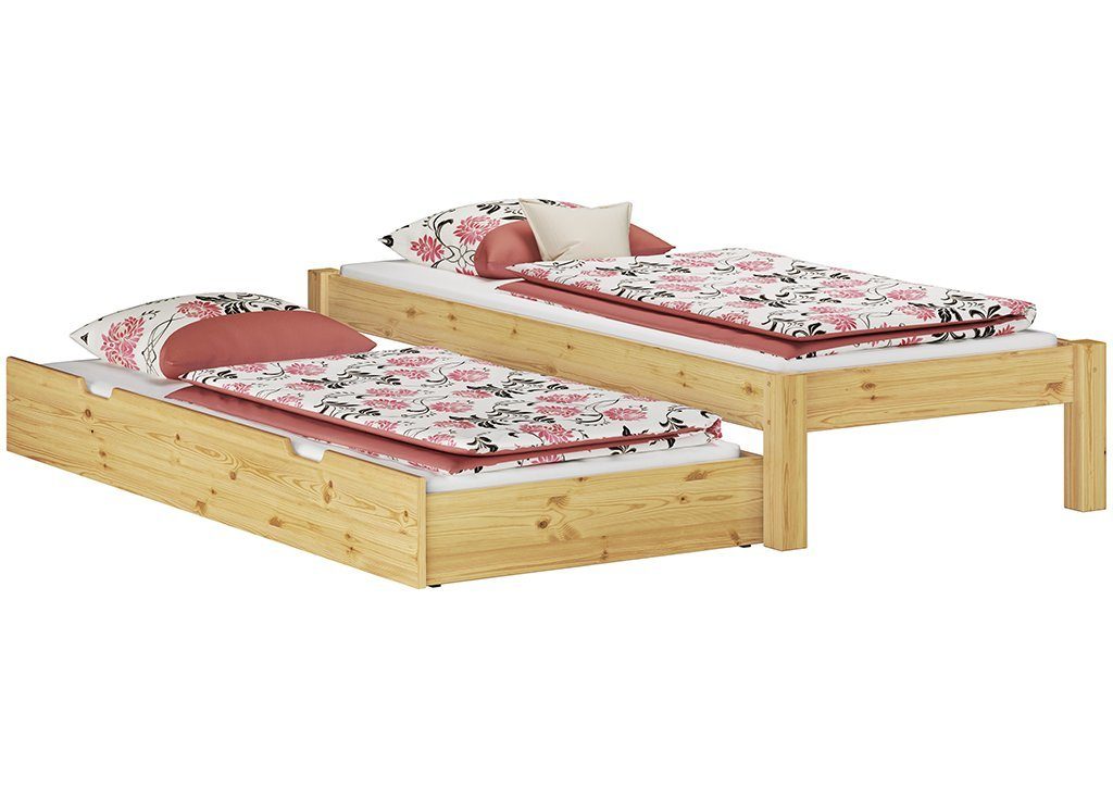 ERST-HOLZ Bett Einzelbett ohne Kiefer massiv lackiert mit Rost, 90x200 Kieferfarblos Kopfteil
