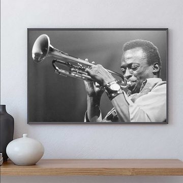 TPFLiving Kunstdruck (OHNE RAHMEN) Poster - Leinwand - Wandbild, Miles Davis - Schwarz-weiß Kunstdrucke des Jazz-Trompeters - (Leinwand Wohnzimmer, Leinwand Bilder, Kunstdruck), Leinwand bunt - Größe 13x18cm