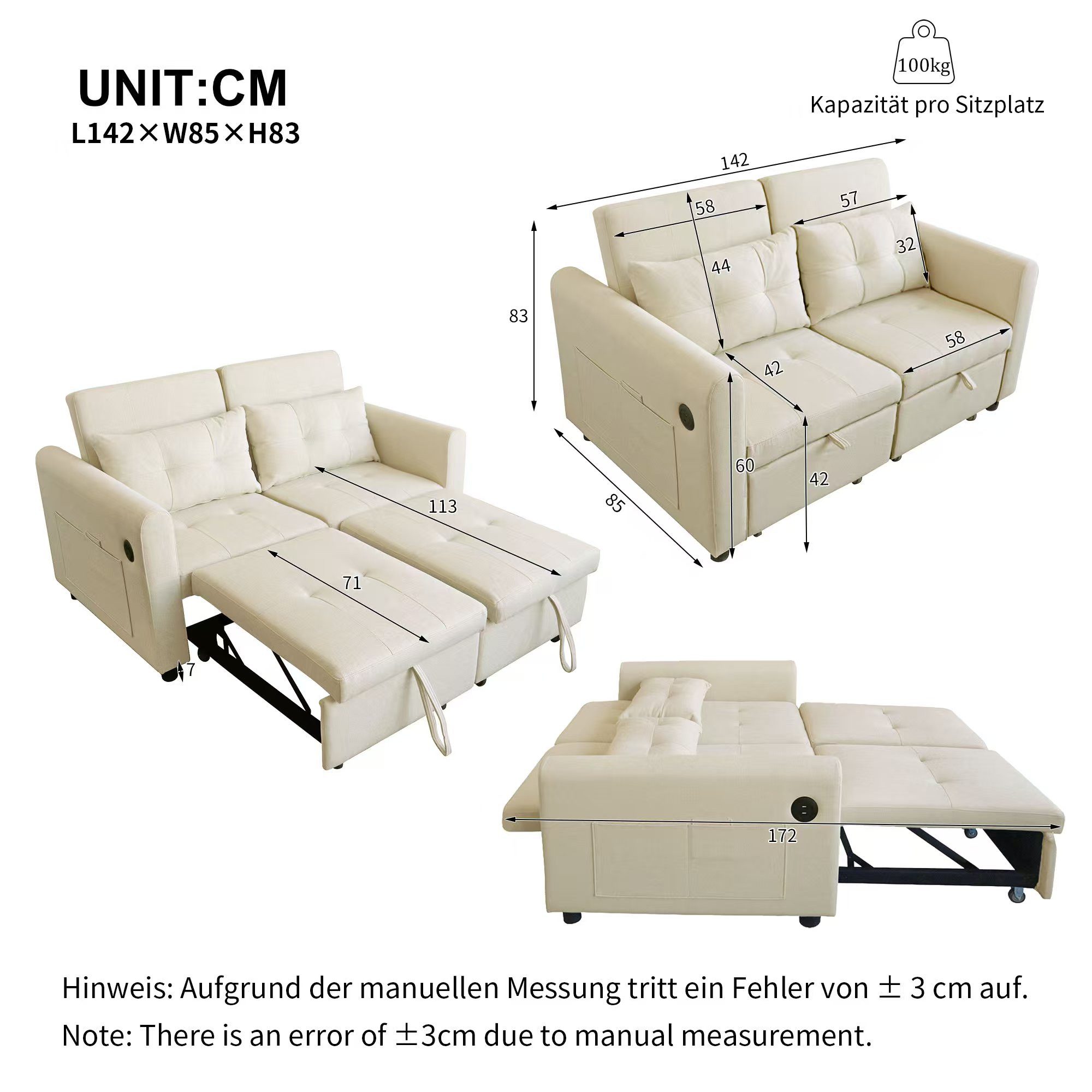 Ulife Sofa mit Schlaffunktion, 3-in-1-Ausziehsofa, Doppel-Klappschlafsofa, günstig online kaufen