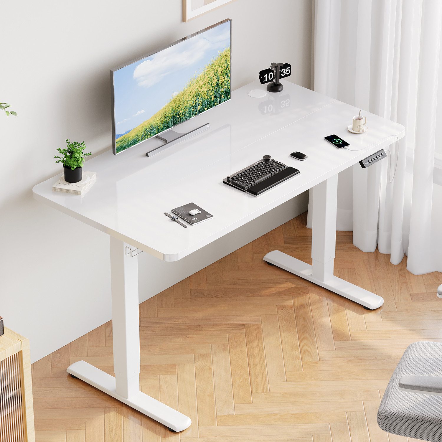 Furnicopia Schreibtisch Höhenverstellbarer mit USB-Ladefunktion und Wecker- günstig online kaufen