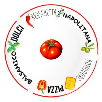 MamboCat Pizzateller 2er Set Pizzateller Tomate Weiß mit Dekor Ø 31cm - 1x Grün & 1x Rot