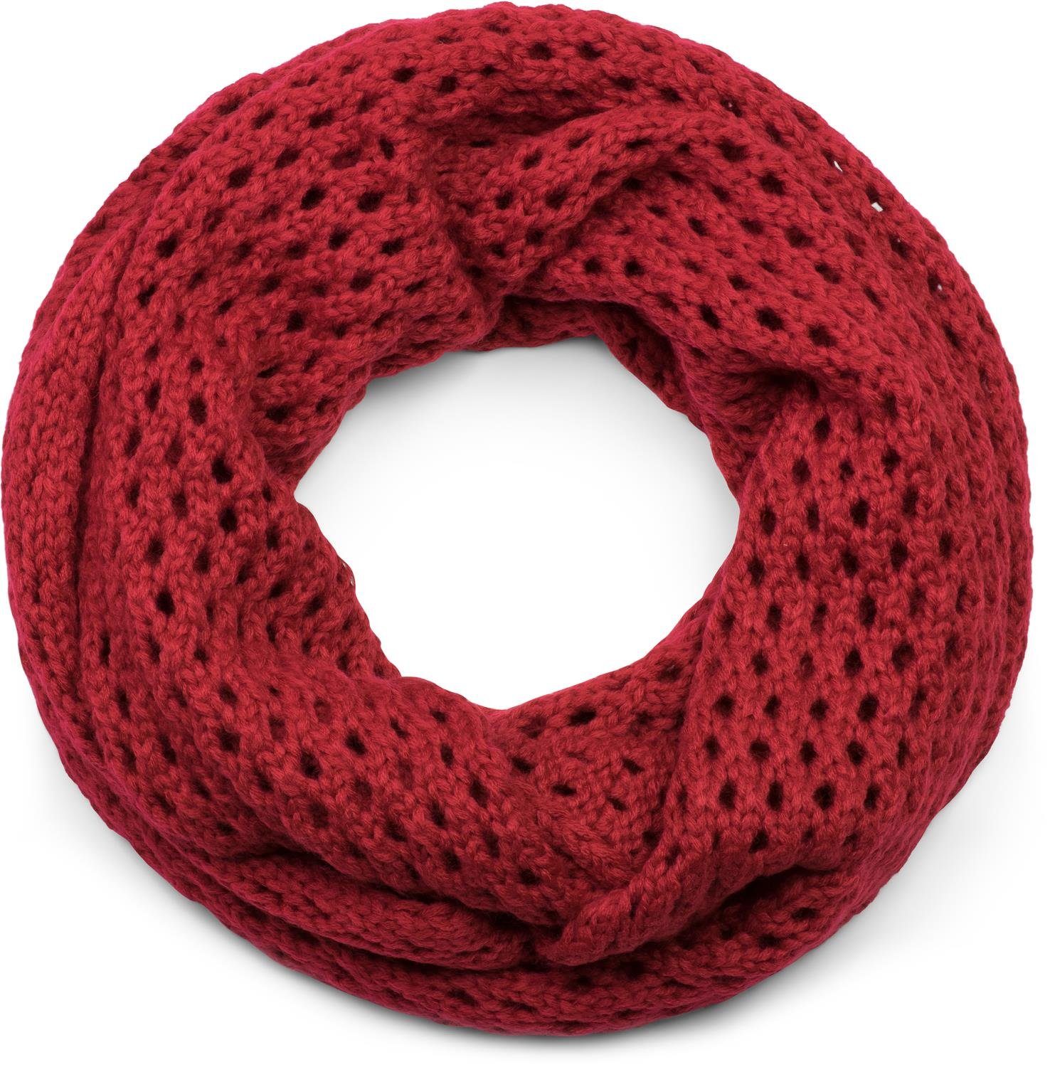 styleBREAKER Strickschal, (1-St), Strick Loop Schal mit Loch Muster Bordeaux-Rot