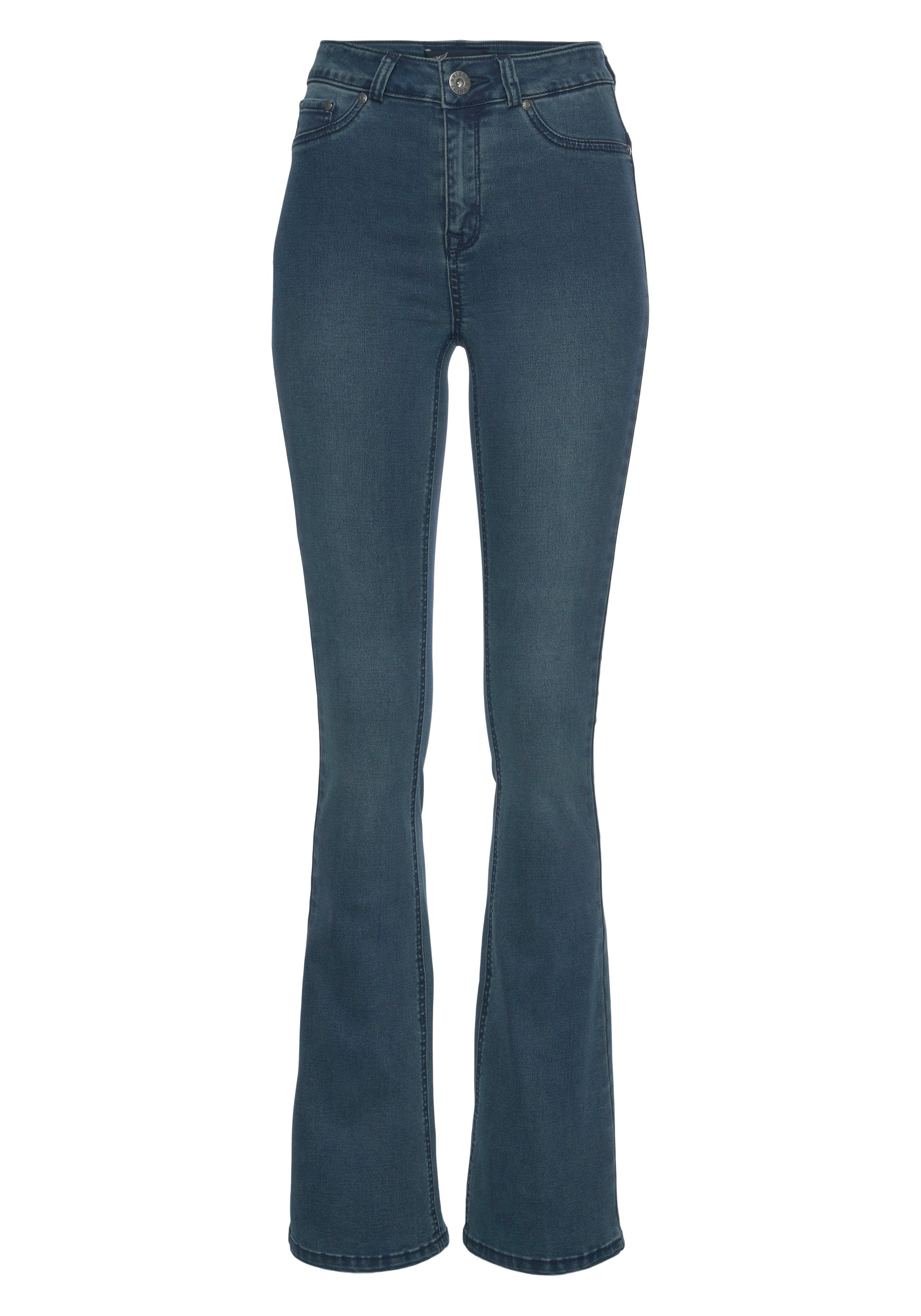 Ultra Stretch dark-blue-used High Waist Bootcut-Jeans mit Arizona Shapingnähten