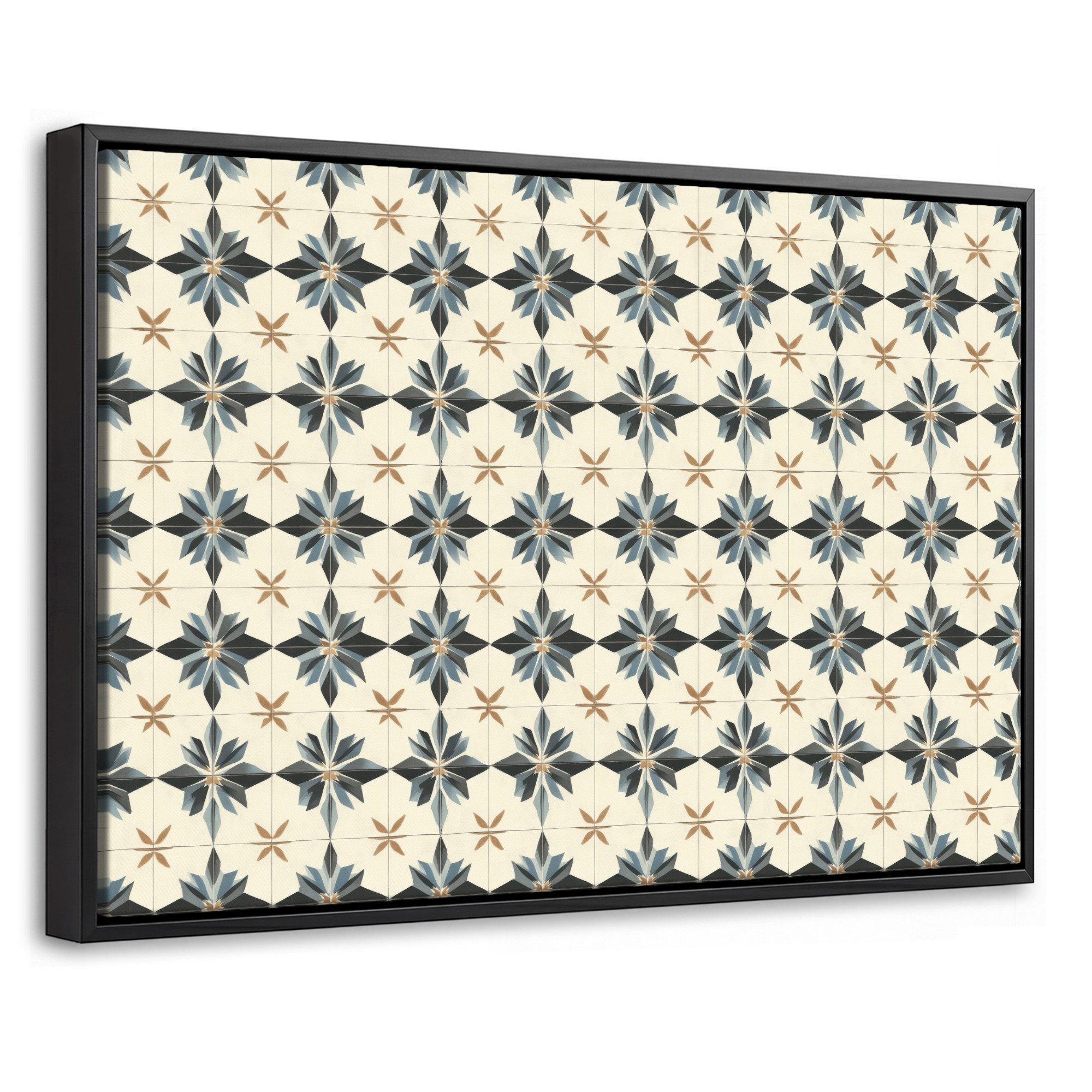 OneMillionCanvasses® Leinwandbild mit Rahmen - Ornamental - Ornament - Blau, Fotodruck (1 St), Bilder, Zimmer Wand Bild Dekoration 30x20cm