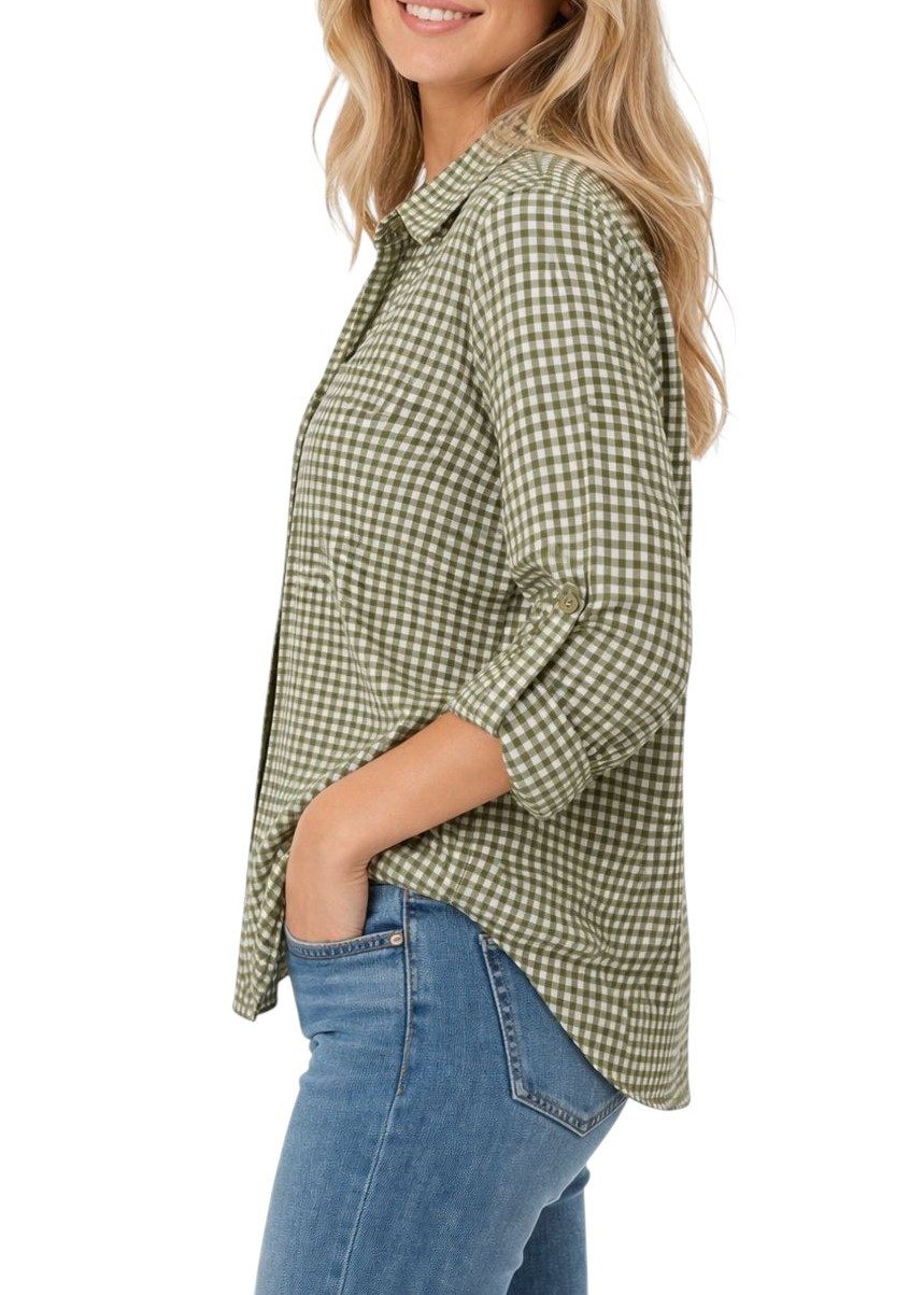 Mississhop Hemdbluse Damen Bluse kariert aus Baumwolle – Hemdbluse mit 3/4-Arm Gr. 36-40