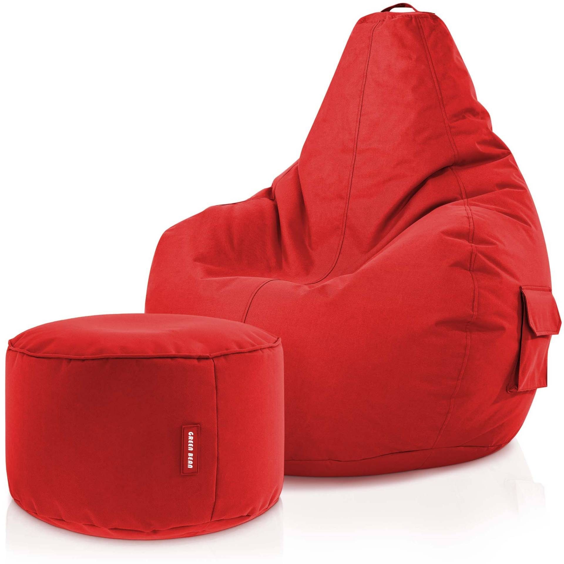 Green Bean Gaming Chair Cozy + Stay, Set Sitzsack mit Sitzhocker, Sitzkissen, Relax-Sessel Rot