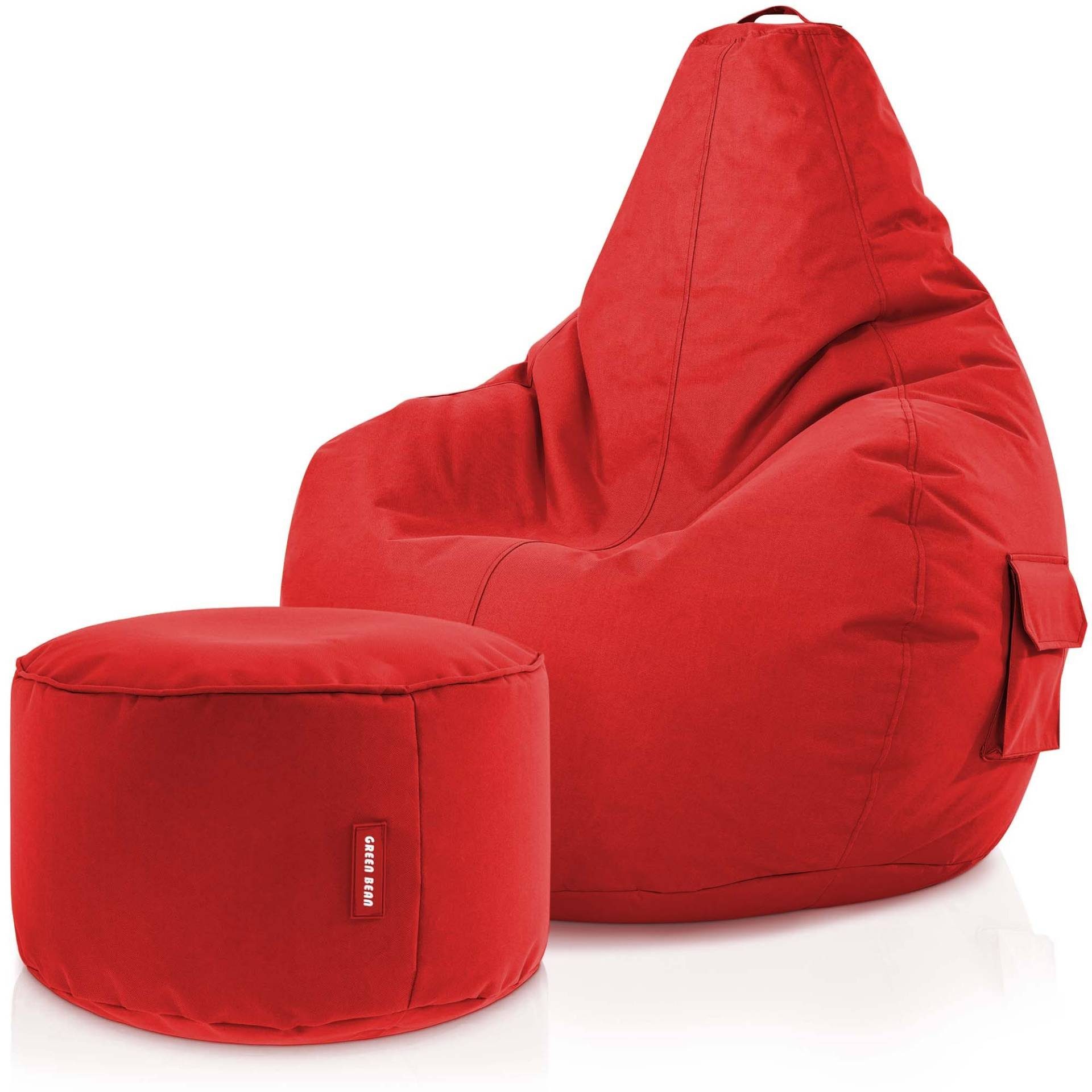 Green Bean Gaming Chair Cozy Sitzkissen, Sitzsack + mit Relax-Sessel Stay, Rot Sitzhocker, Set