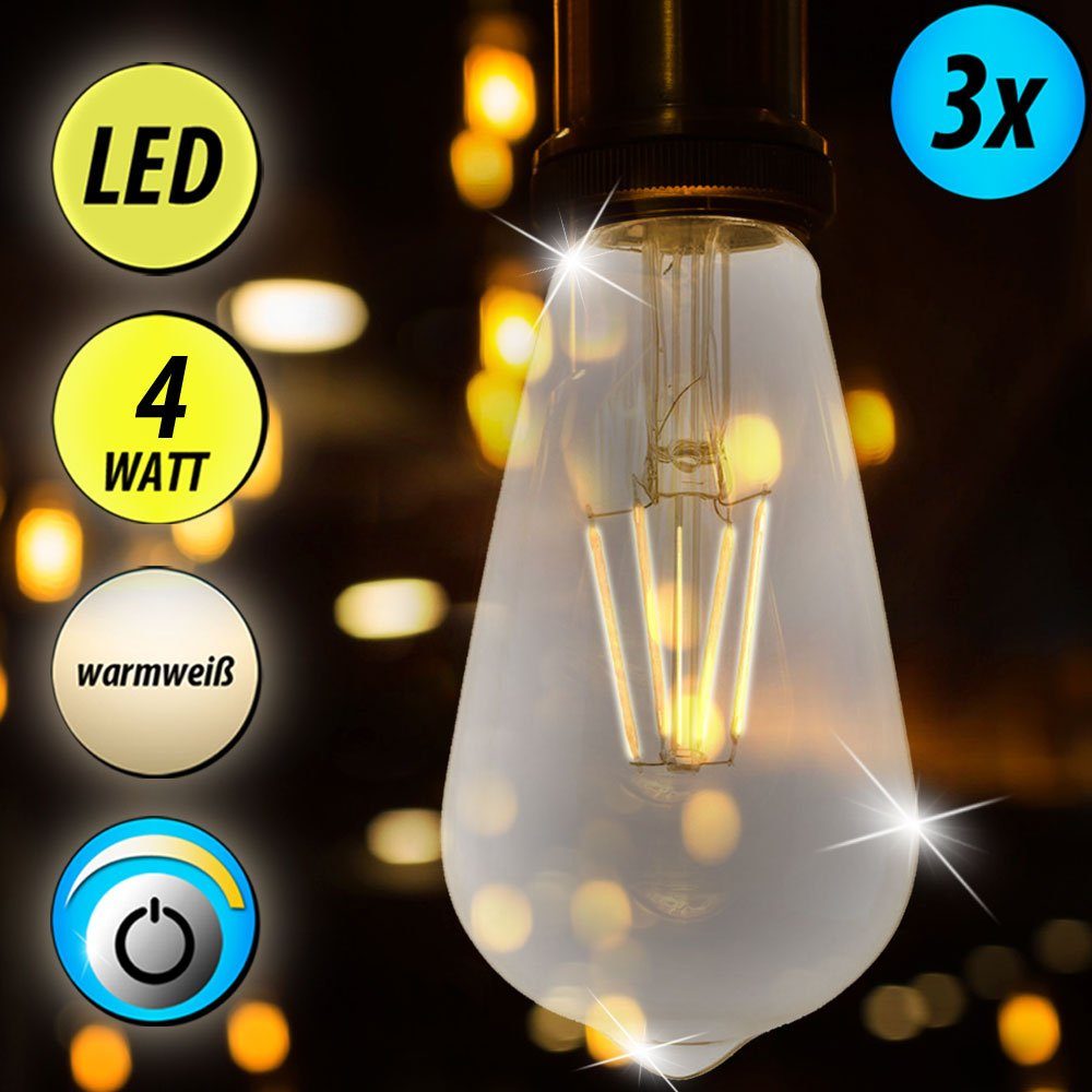 etc-shop LED-Leuchtmittel, 3x LED Vintage Leuchtmittel 4 Watt Filament Lampen 280lm