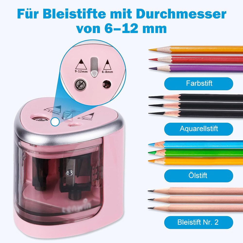 AFKSMILE Anspitzer Elektrischer Bleistiftspitzer, Doppelloch-Batteriespitzer, Anspitzer, Für 6-12mm No.2/Buntstifte, für Schule/Klassenzimmer/Büro/Haus – Bild 4 von 5