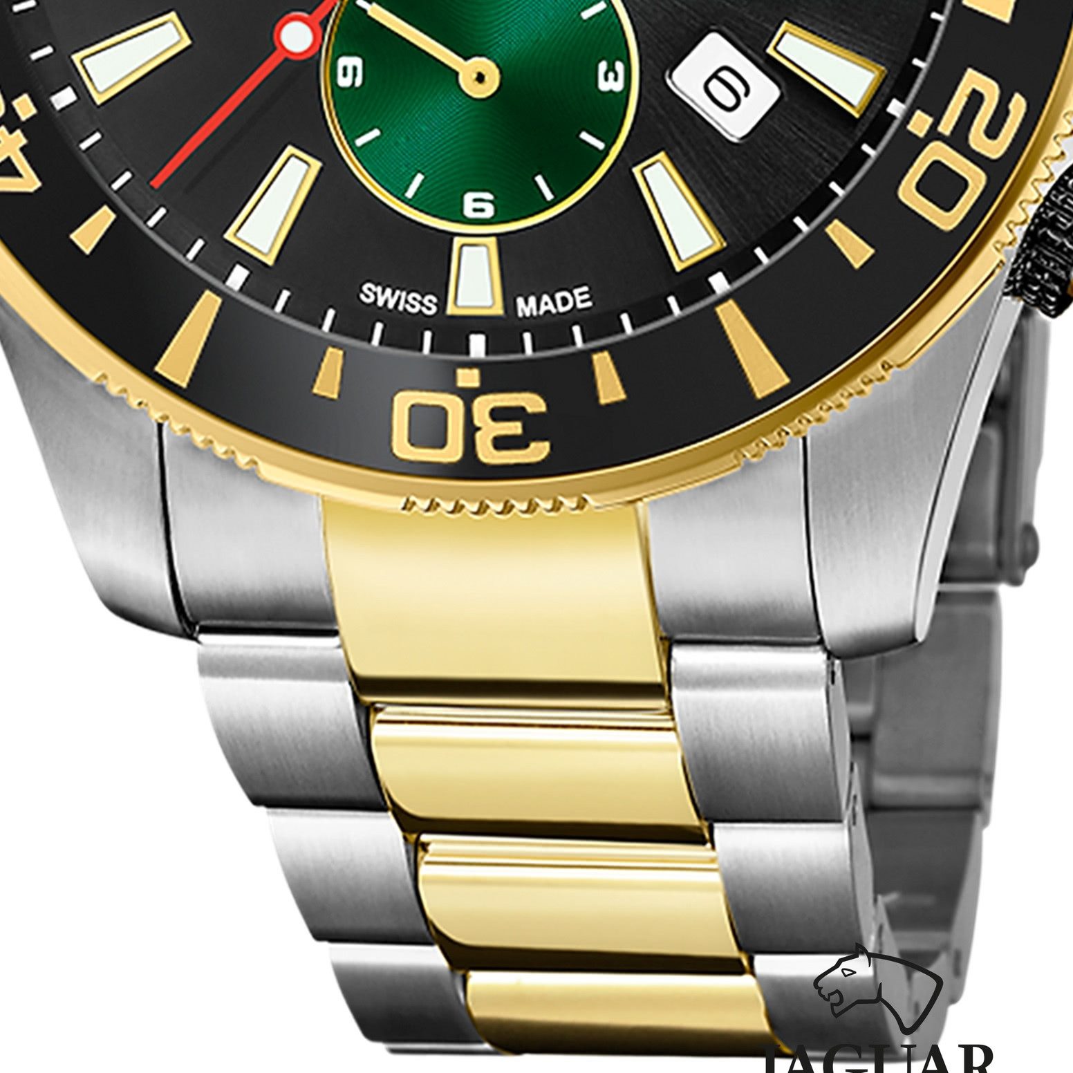 JAGUAR Quarzuhr Jaguar Herrenuhr Edelstahl silber gold, (Chronograph), Herren Armbanduhr rund, Edelstahlarmband silber, gold