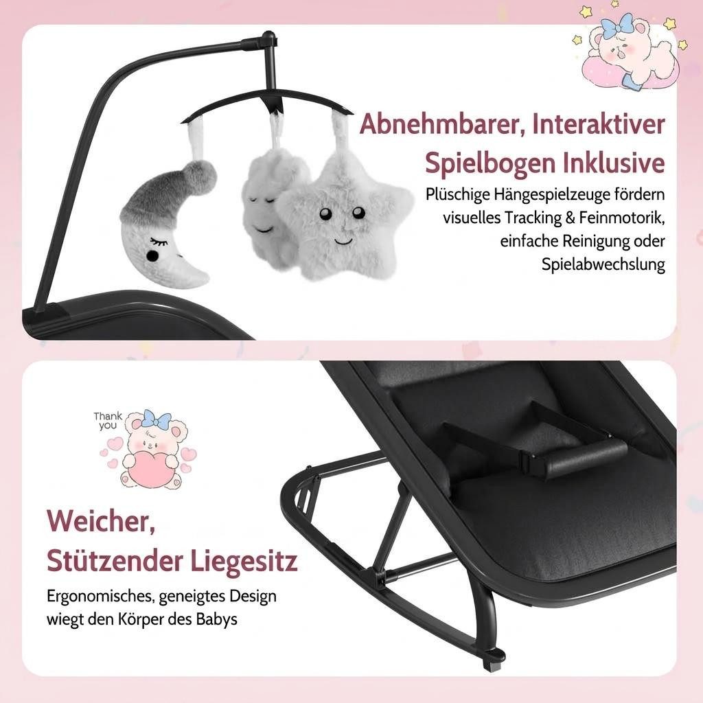 GarveeMore Babywippe 2 in 1 faltbar,3-fach verstellbar,kein Aufbau erforderlich, tragbar, leicht, leise, geeignet für Neugeborene