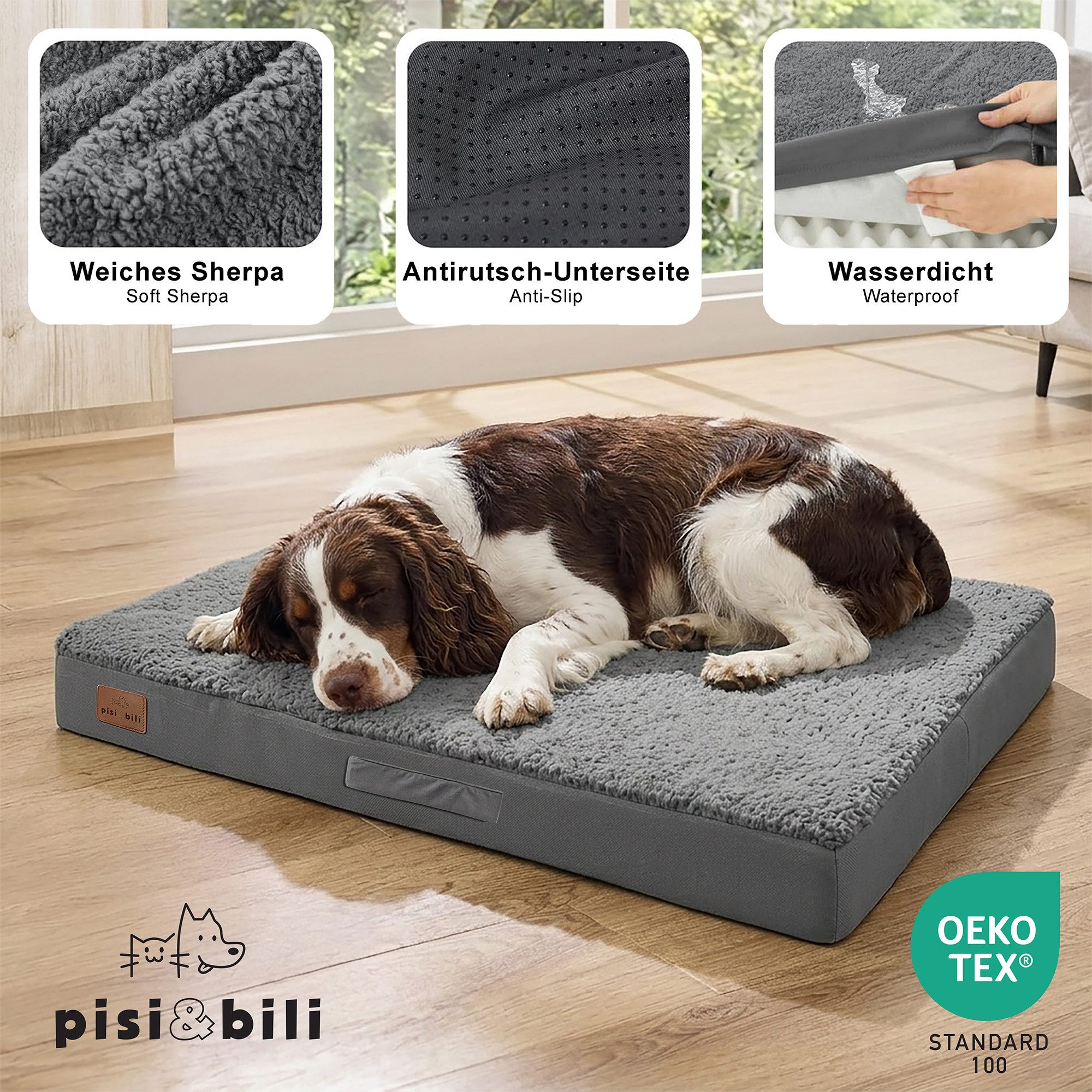Pisi & Bili Tiermatratze Hundematratze Orthopädisches Premium Hundebett Hundematte, wasserdichte Innenschicht, abnehmbarer und waschbarer Bezug