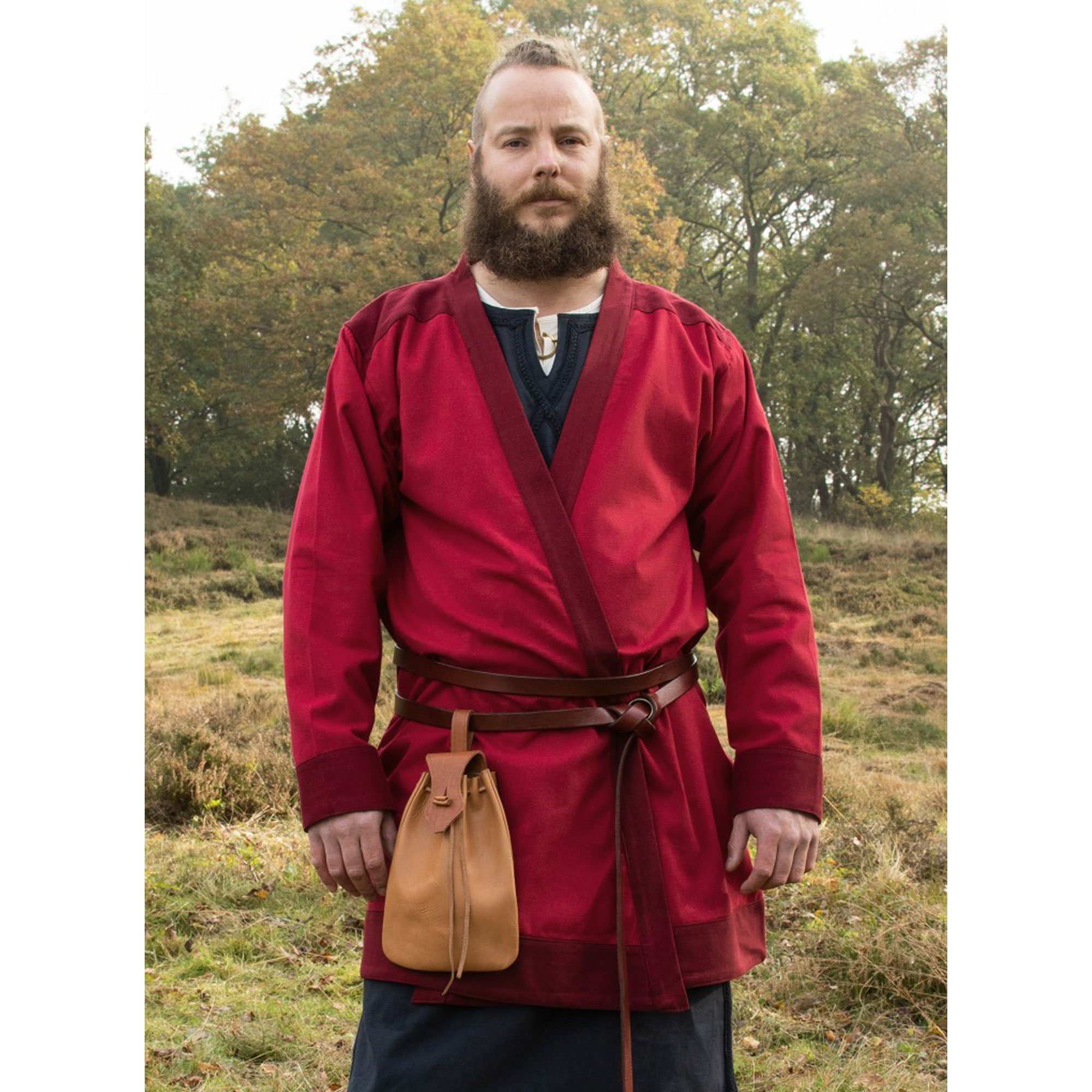 Wikinger-Kostüm Klappenrock Bjorn, Wikinger-Mantel, rot XL