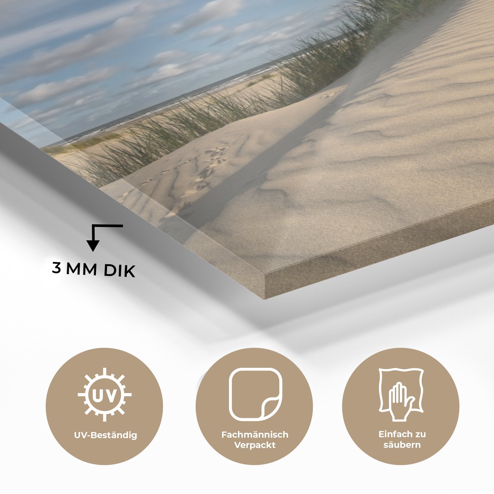 auf Acrylglasbild Glasbilder Niederlande, Wanddekoration Wandbild - Bilder - Foto Sand (1 - auf St), Strand Glas Glas MuchoWow - -
