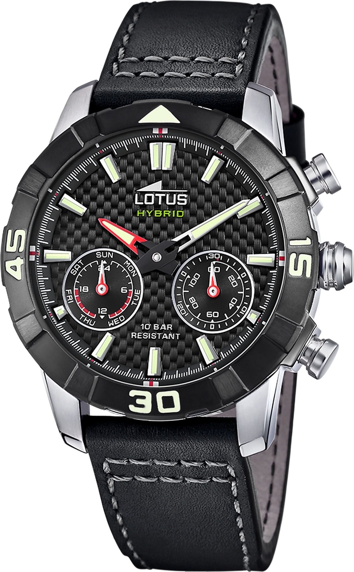 Lotus Chronograph Lotus Herrenuhr Leder schwarz Lotus, (Chronograph), Herren Armbanduhr rund, groß (ca. 45mm), Edelstahl