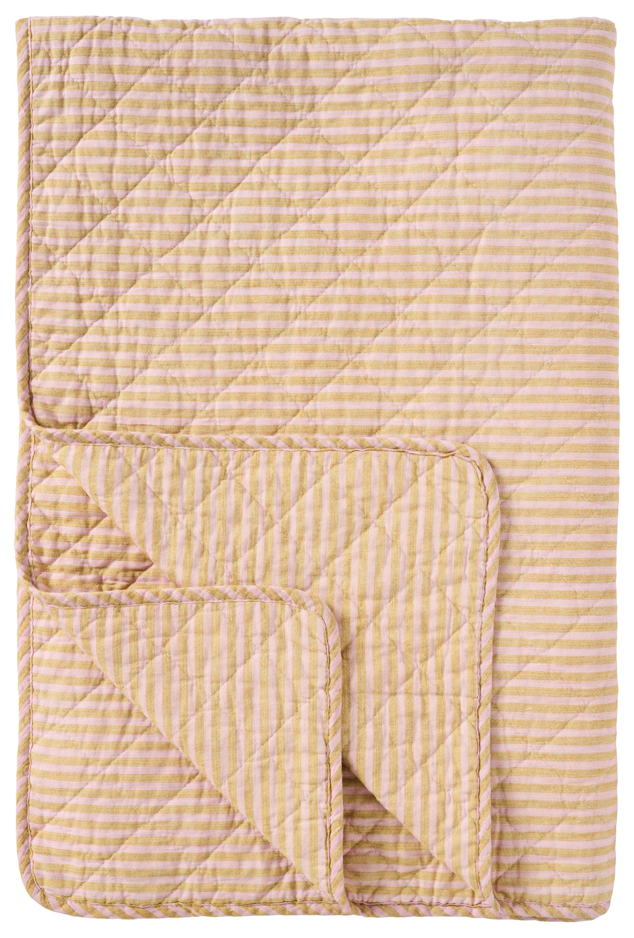 Ib Laursen Tagesdecke Ib Laursen - Decke Quilt Wohndecke 180x130cm Gelb Rosa Gestreift