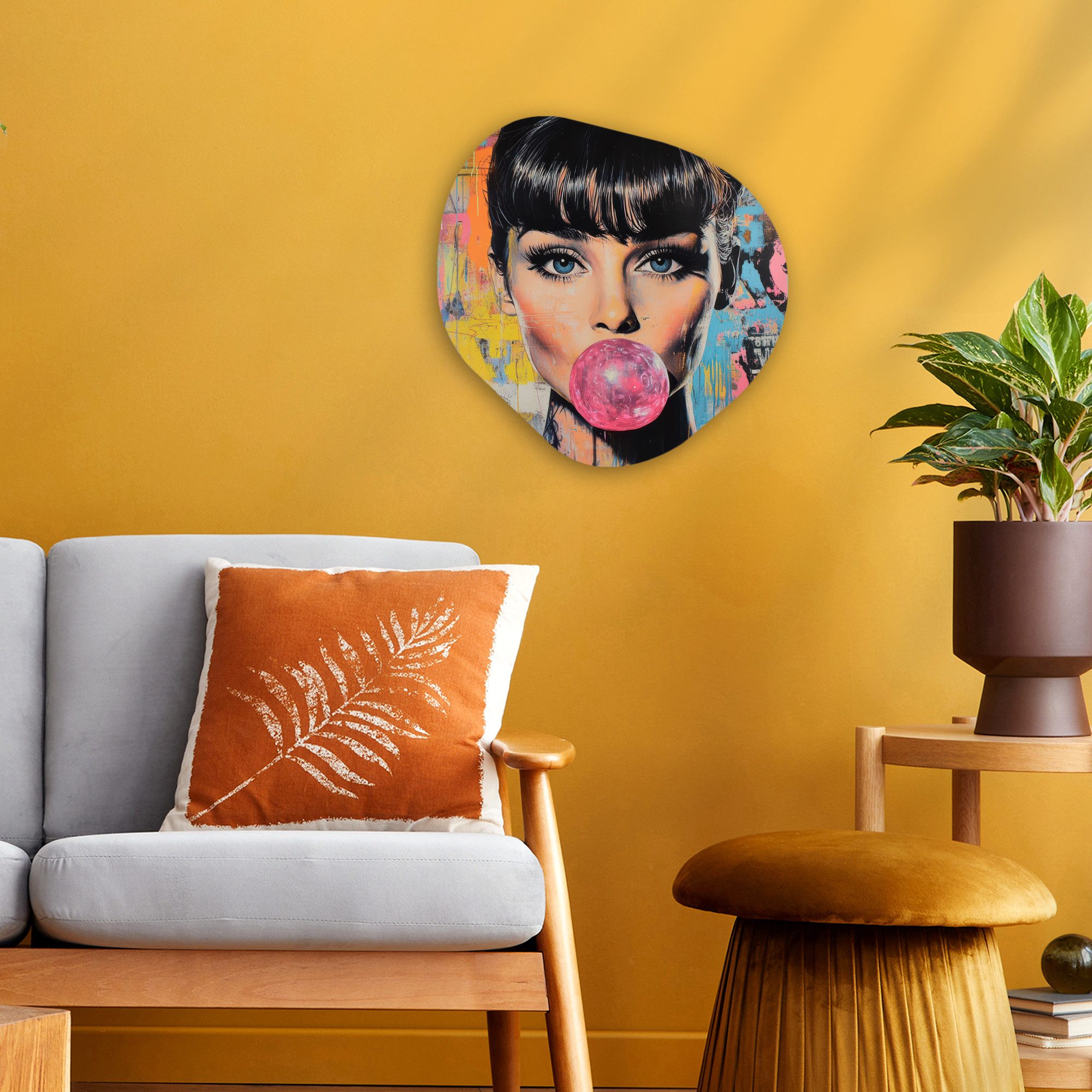 MuchoWow Gemälde Kaugummi - Frau - Pinselstriche - Modern, Fotodruck (1 St), Wandbild Abstrakt, Wohnzimmer Schlafzimmer Wanddekoration, 40x40 cm
