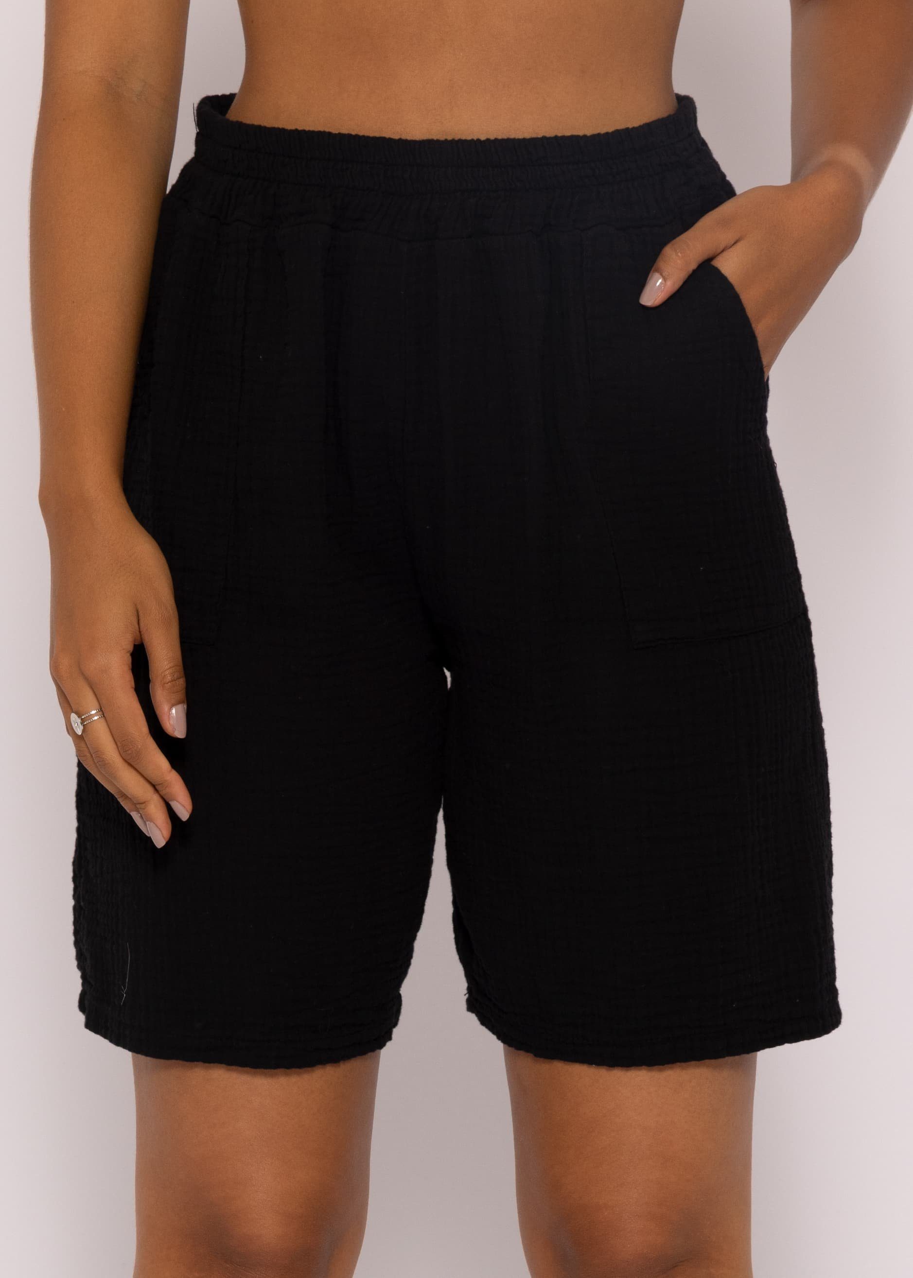SASSYCLASSY Bermudas Musselin Sommer Hose Damen Kurz - Shorts Damen 100 % Baumwolle (Musselin), atmungsaktiv, sehr leicht, Made in Italy