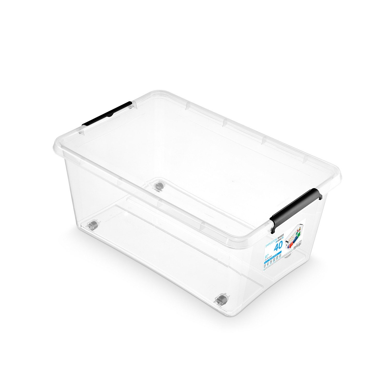 ORPLAST Aufbewahrungsbox mit Rollen und Deckel mit Clipverschluss 40 l, Moxom SimpleStore