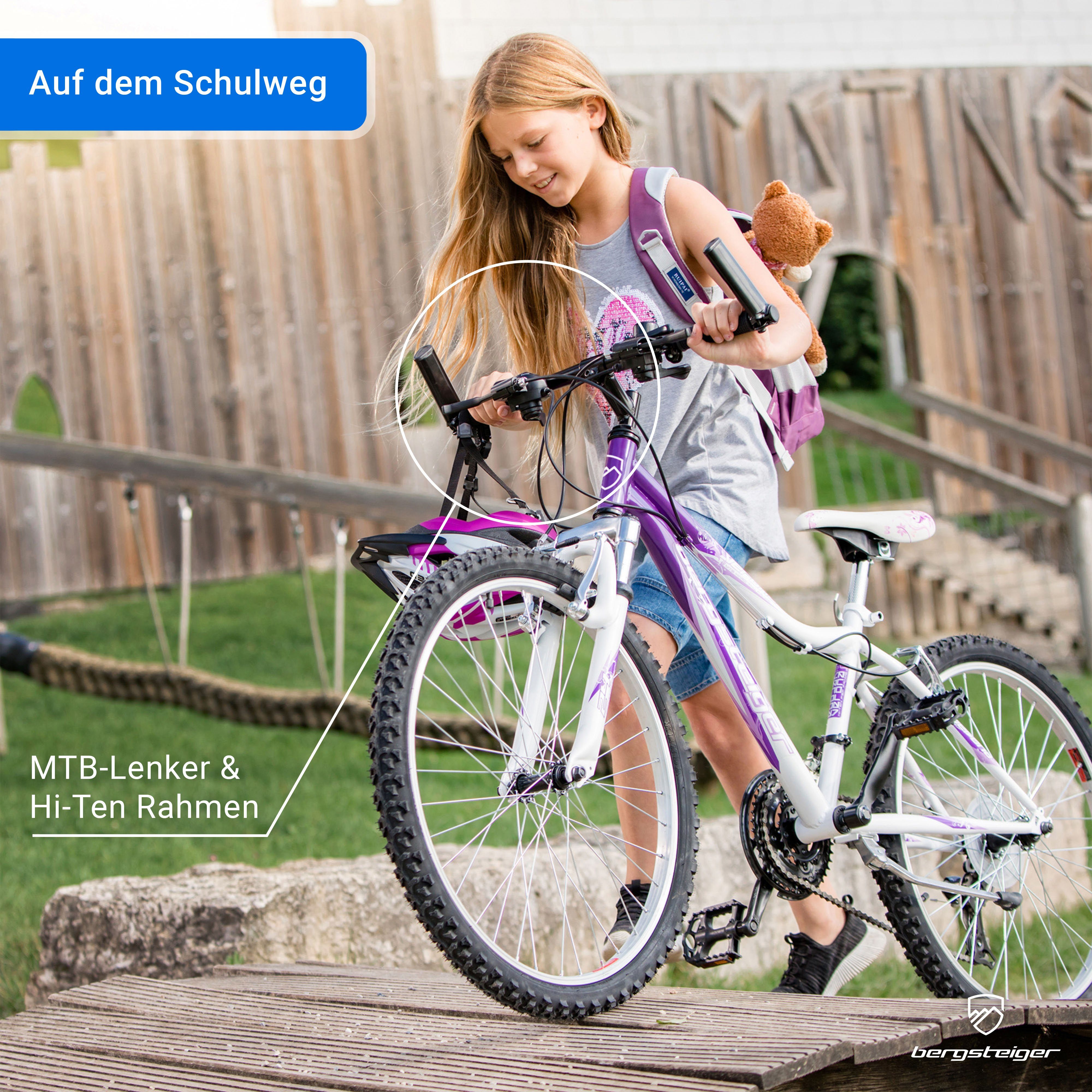bergsteiger Kinderfahrrad Verona 24 Zoll, geeignet für 8, 9, 10, 11 Jahre, Mädchen, 18 Gang Shimano Tourney RD-TZ50 Schaltwerk, Kettenschaltung, V-Bremsen – Bild 4 von 5