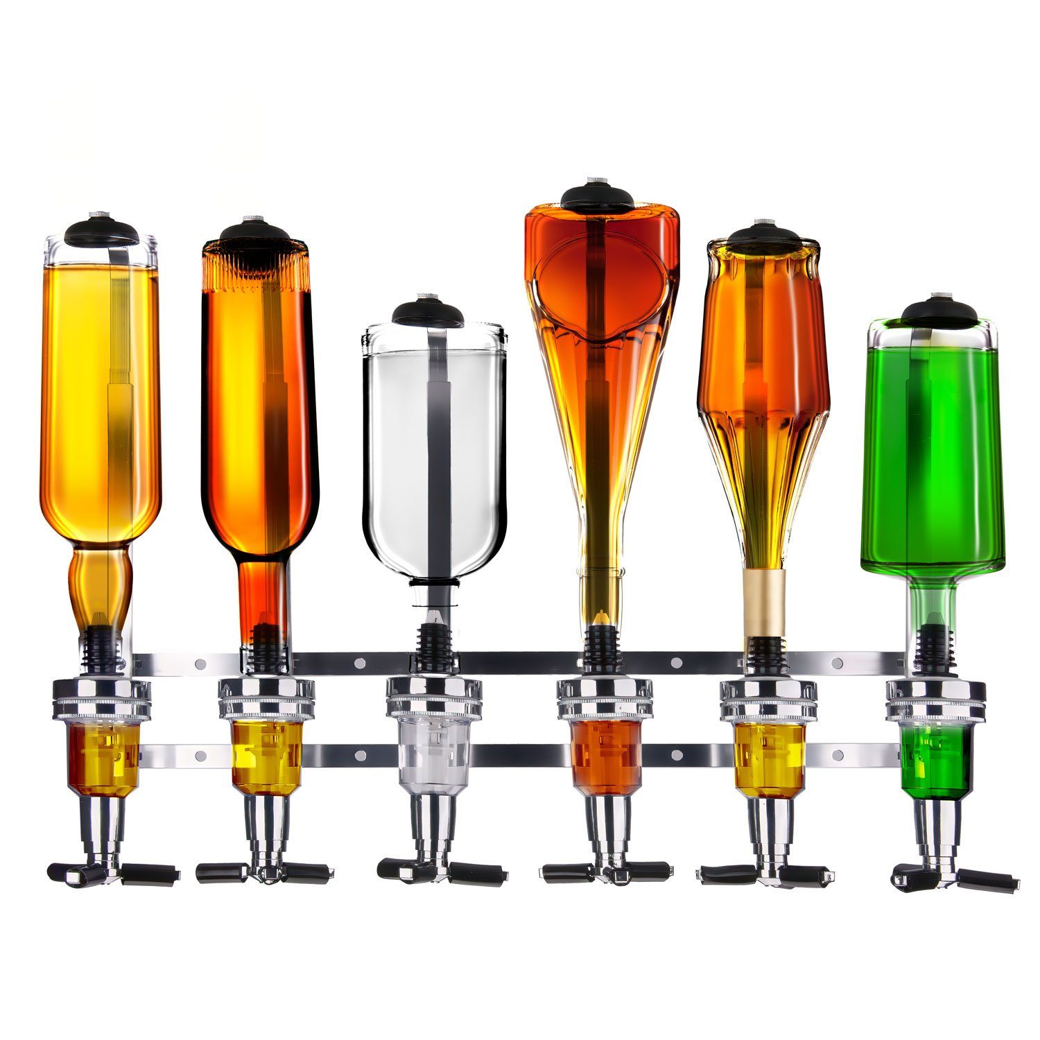 Goods+Gadgets Flaschenhalter Wandmontierter Flaschenhalter & Bar Butler – Spirituosenspender 4 cl, (Bar Butler Flaschenhalter, 6-St., Schnaps Getränkeportionierer), mit 4cl-Dosierer