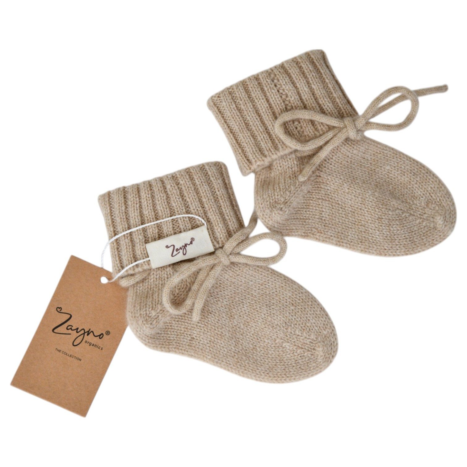 Zayno Basicsocken Söckchen Unisex für Babys von 3-6 Monaten aus 100% Kaschmir Lichtbraun (Set, 1-Paar, Atmungsaktiv und wärmeregulierend) Atmungsaktiv und wärmeregulierend