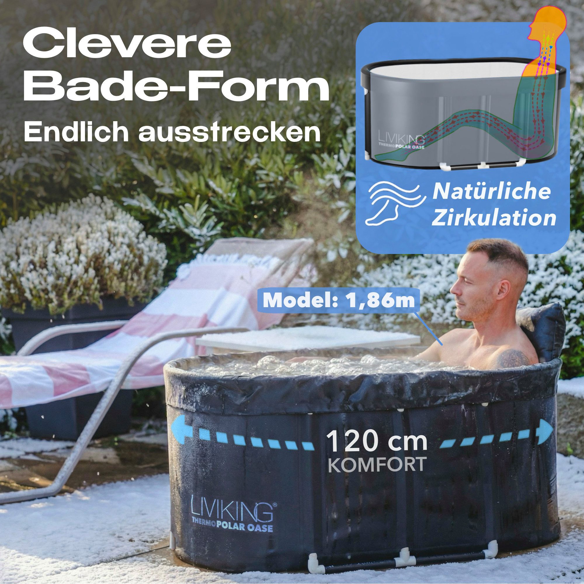 LIVIKING® Badewanne faltbar & Eisbad - 120cm KOMFORT - mobile Outdoor Badew günstig online kaufen