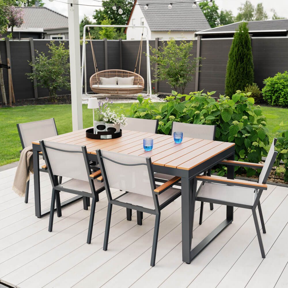 HOME DELUXE Garten-Essgruppe Garten-Sitzgruppe SIERA SEDIA, 160 x 90 x 90 x 75 cm - Gartentisch inkl. 6 Gartenstühle