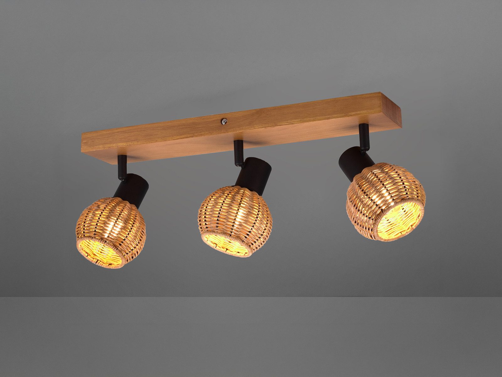 meineWunschleuchte Deckenstrahler, ohne Leuchtmittel, innen Deckenleuchte mit Holz, Lampenschirm-e aus Korb-geflecht B: 50cm