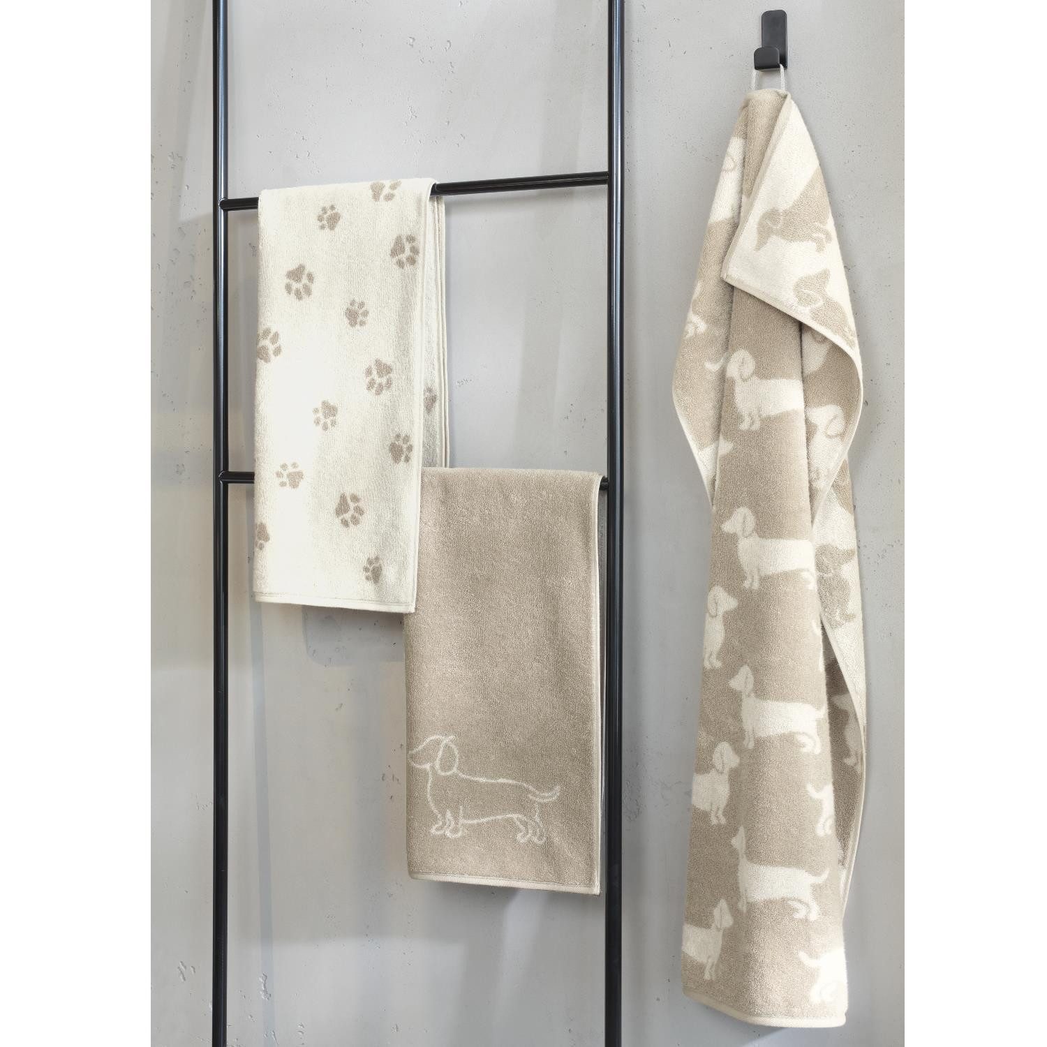 Cawö Handtuch 2 Stück Cawö We love Dogs Handtücher 6246-33 Dackel Natur 50x100, Walkfrottier (Spar-Set, 2-St), 100% Baumwolle