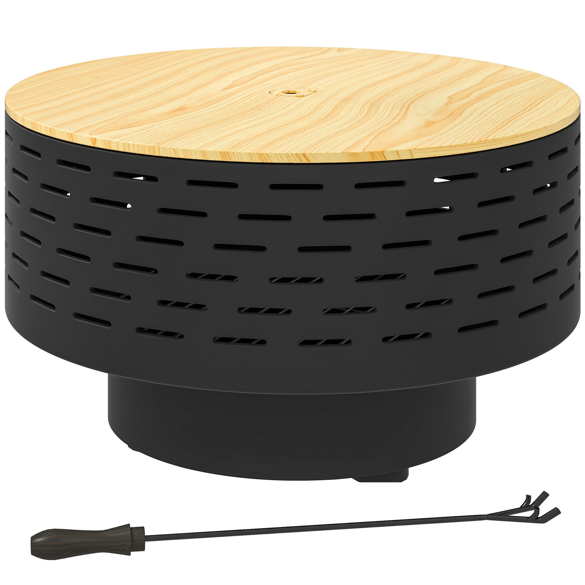 Novzep Feuerschale 3-in-1 Feuerschale Ø60 x 39cm aus Edelstahl Feuerstelle, mit Grillrost Funkenschutz Schürhaken