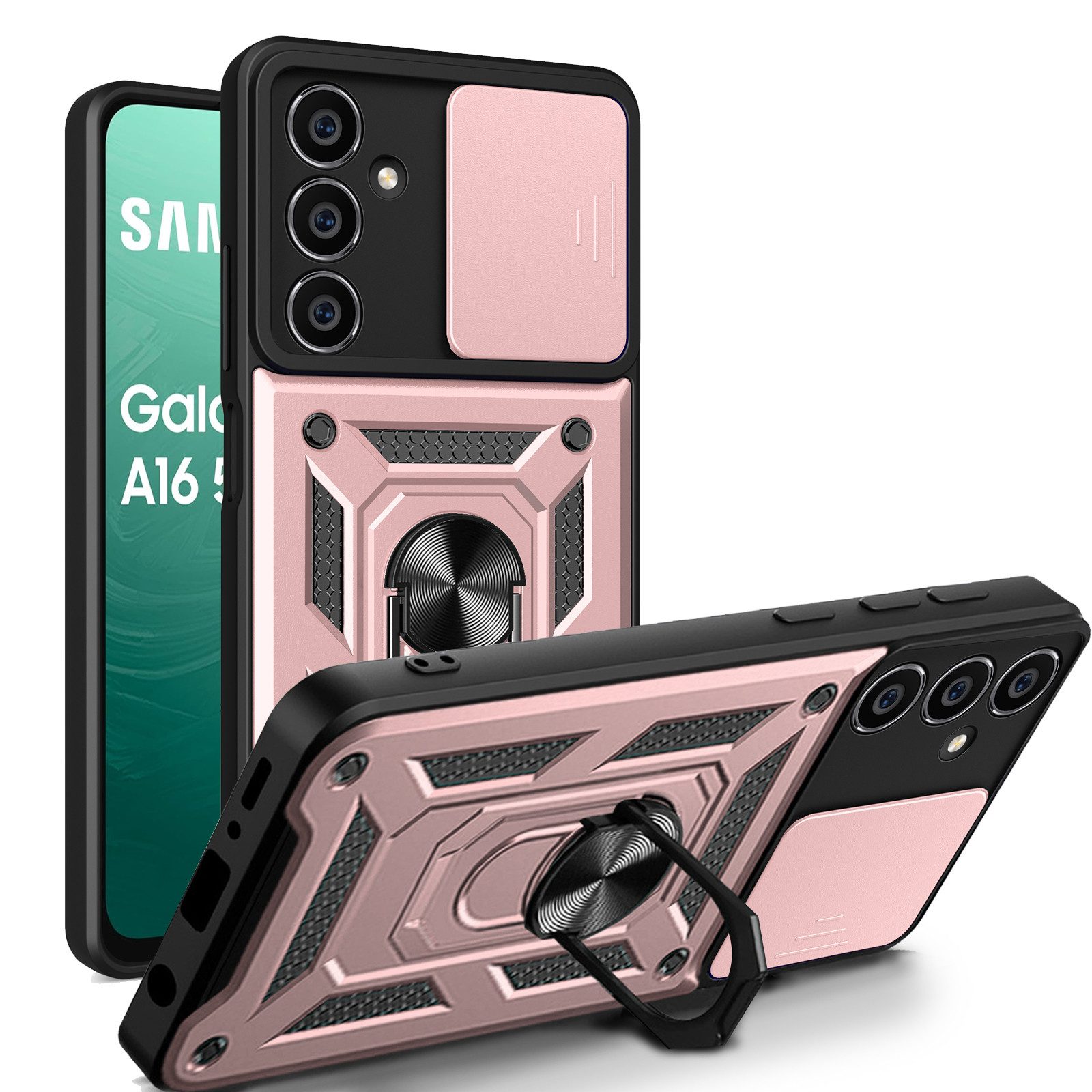 betterfon Handyhülle Panzerhülle für Samsung Galaxy A16 mit Kameraschutz & Ringhalter, Outdoorhülle mit Smartstand, Ringhalter & Silikonkern
