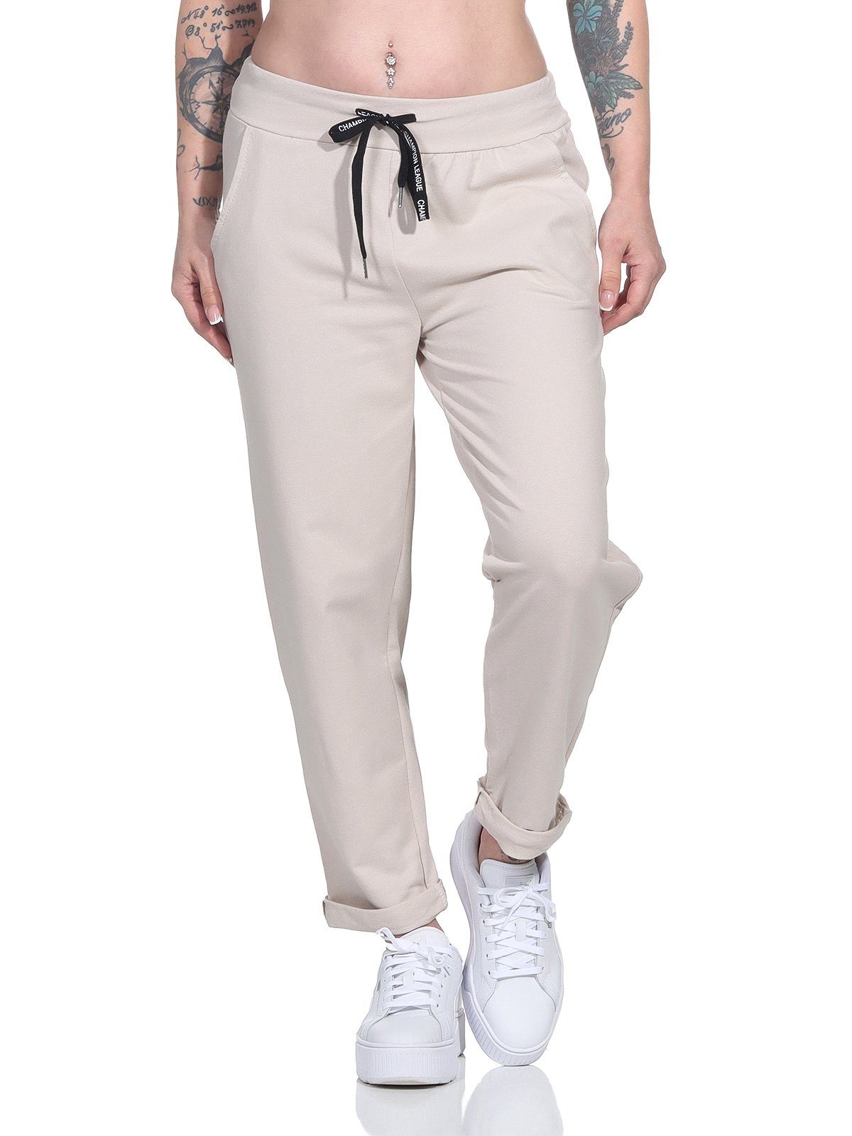 Aurela Damenmode Sweatpants Klassische Damen Jogginghose bequeme Haushose mit Schnürung leichte Jersey Qualität, mit Gummizug & Schnürung – Bild 3 von 4