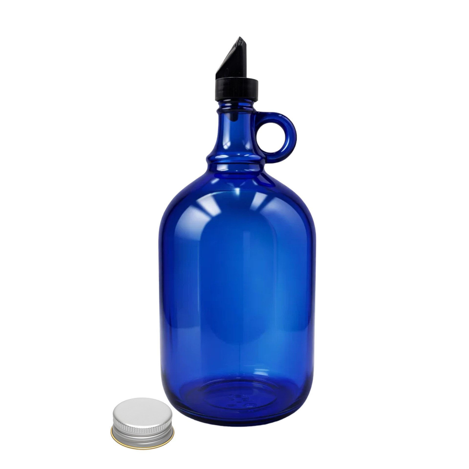Trinkflasche Henkelflasche 2000 ml blau mit Ausgießer und Deckel Glasflasche