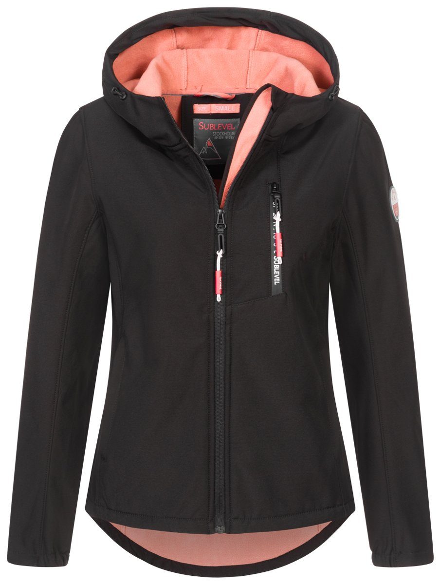 Schwarz Herbst Outdoor Jacke Regen Jacke Softshelljacke Softshell SUBLEVEL Damen Jacke Übergangs