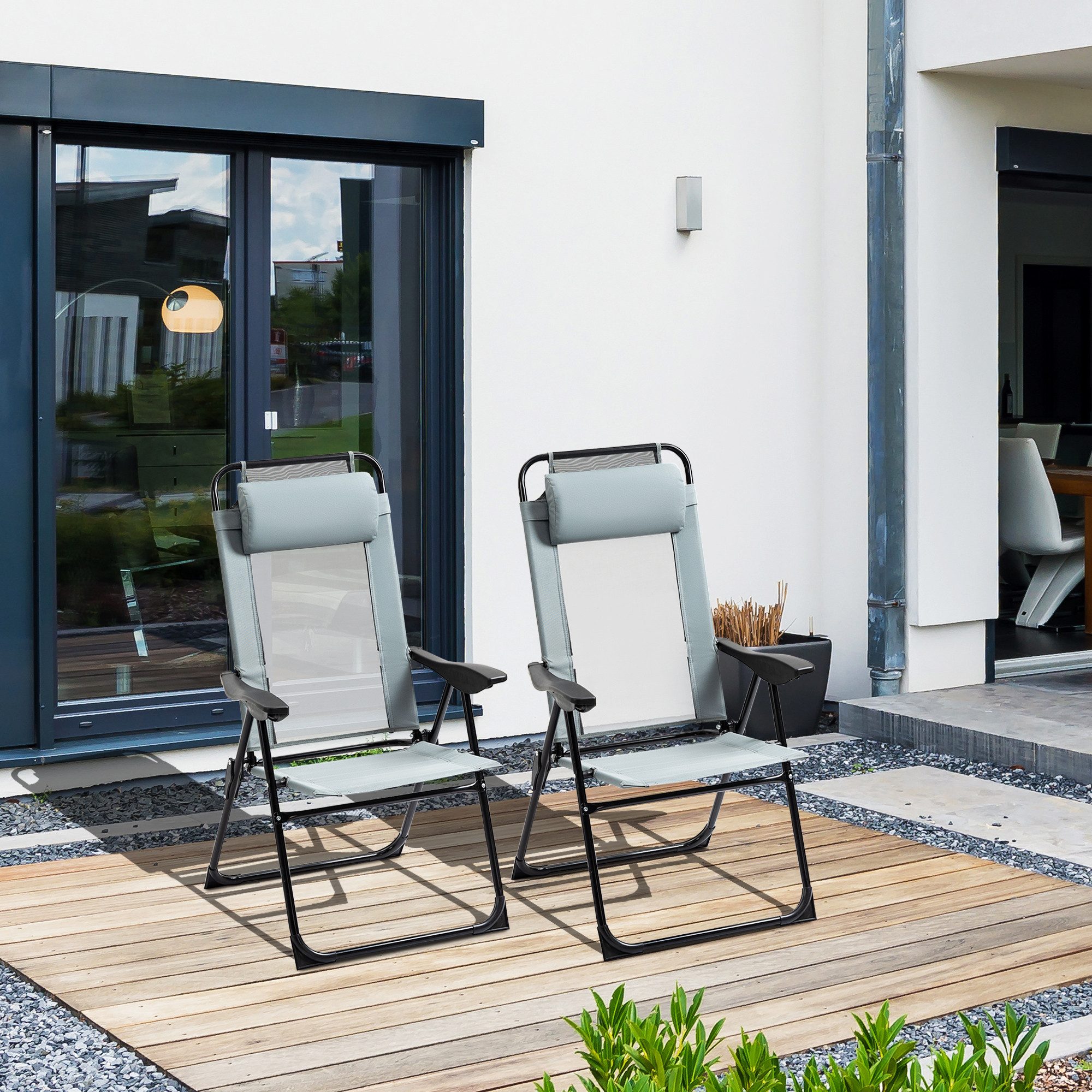 OKWISH Klappstuhl 2er Set Klappstuhl Gartenstuhl verstellbar – Campingstuhl bis 120 kg (Faltbarer Outdoor Stuhl stabil & bequem für Camping und Terrasse, 2 St), Rückenlehne & Armlehne verstellbar, für Garten & Balkon geeignet