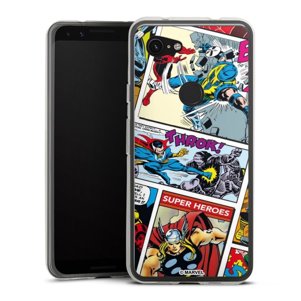 DeinDesign Handyhülle Marvel Retro Comic Blue, Google Pixel 3a Silikon Hülle Bumper Case Handy Schutzhülle