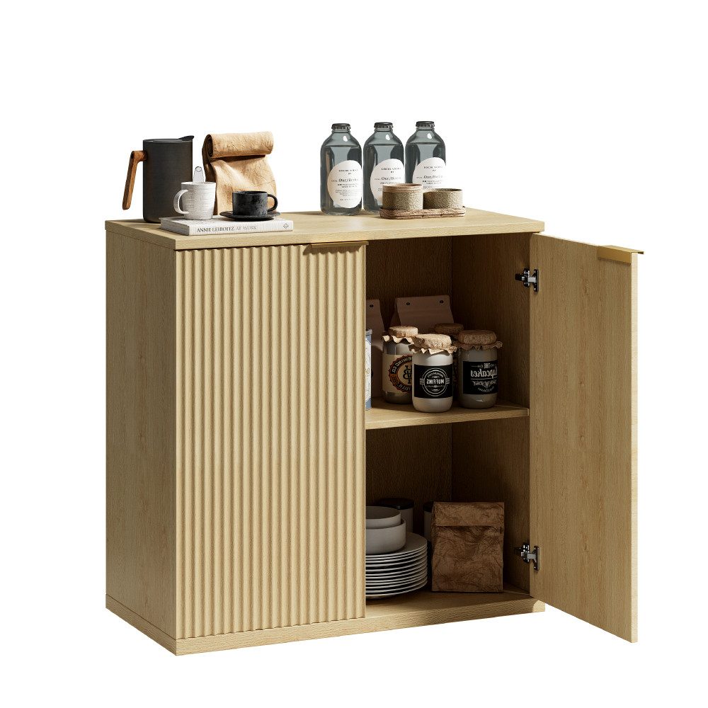 BBWL Stauraumschrank 80 cm Faltenfront modern MDF Stauraum Kommode multifunktional Sideboard Schrank Aufbewahrungsschrank Wohnzimmer Schlafzimmer