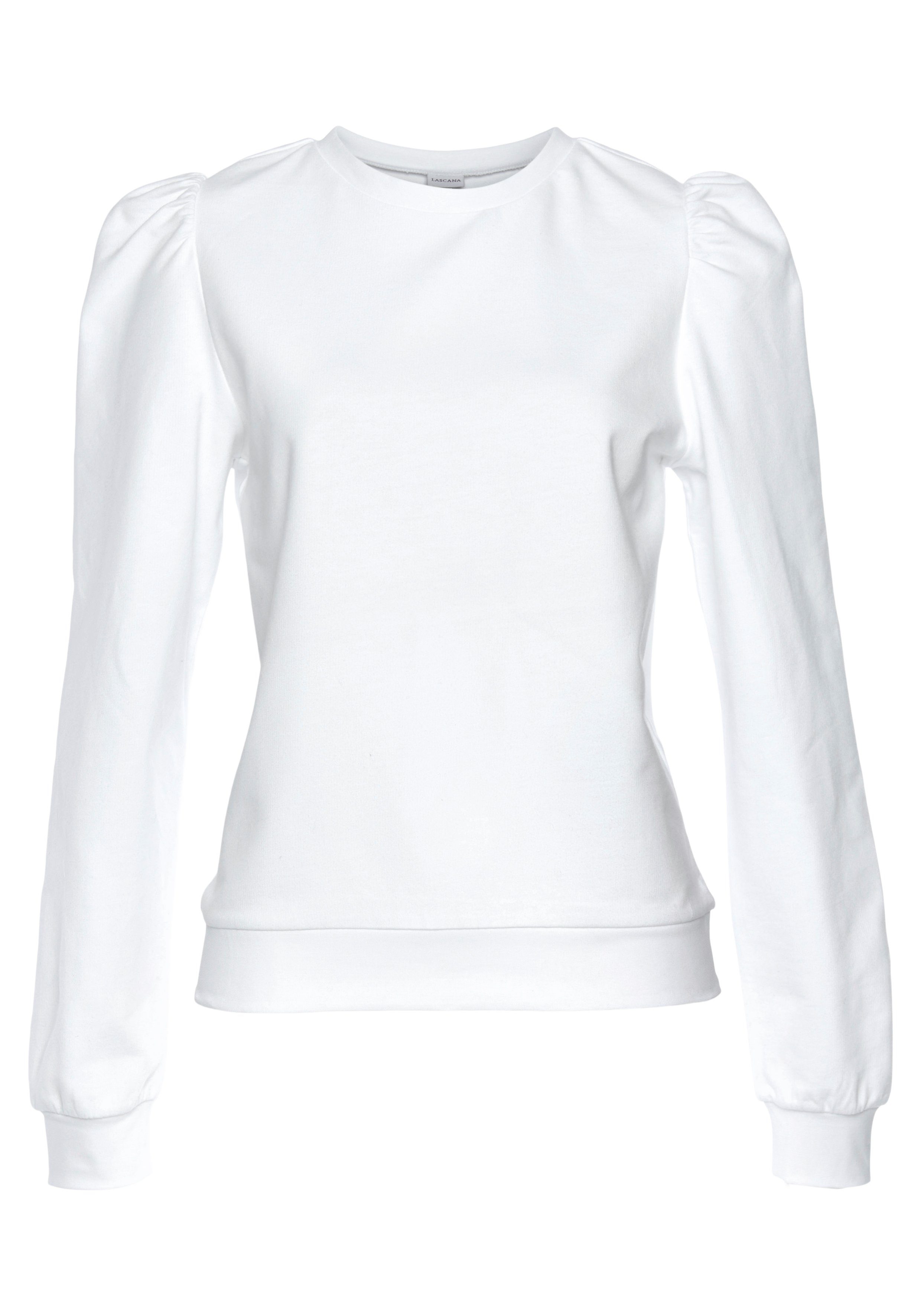 LASCANA Sweatshirt mit Ruffärmeln weiß | Sweatshirts